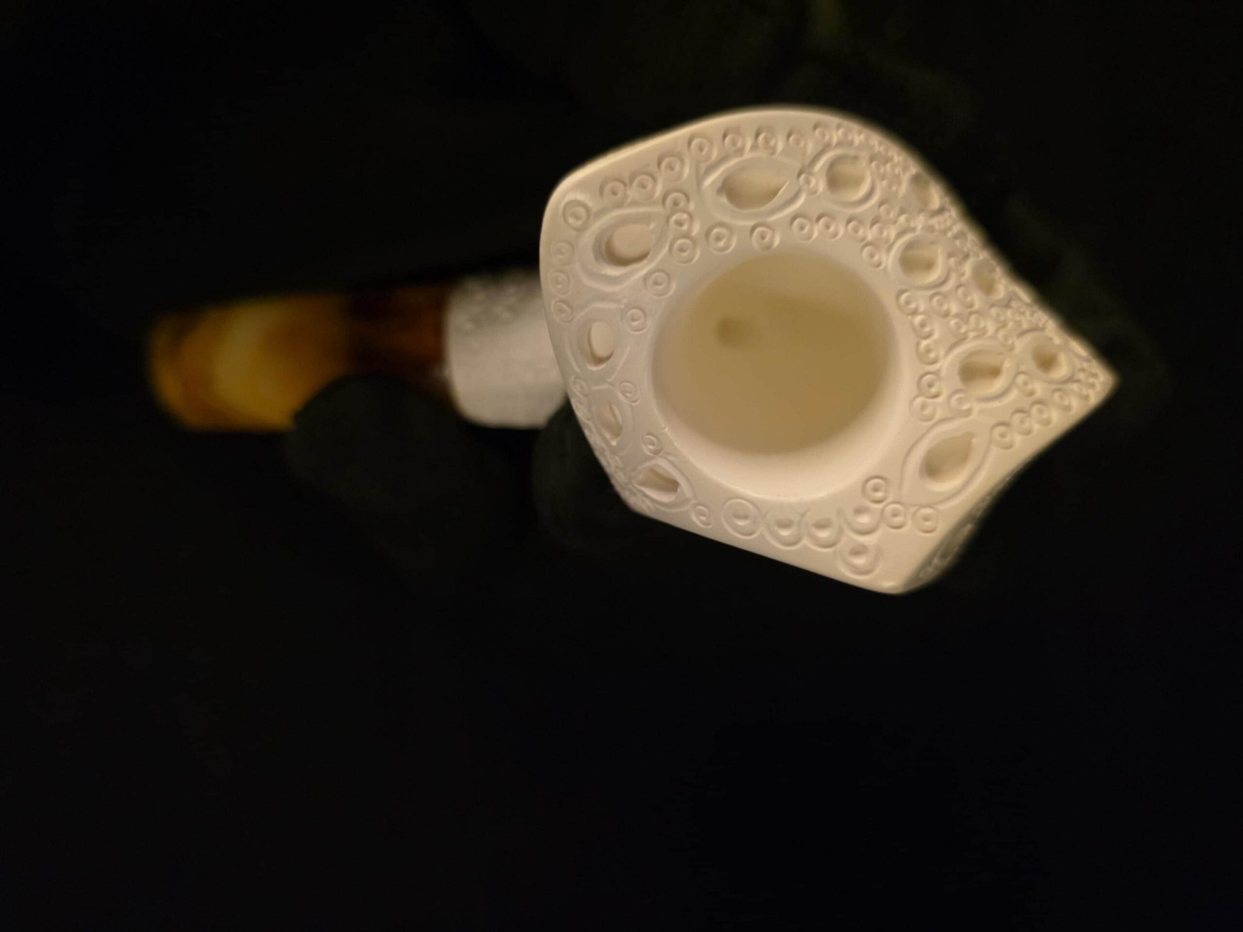 Geode Meerschaum Pipe, Geometric Design, Special Drop Carving, One of a Kind, Natural Block Meerschaum, Lightweight, Fitted Case - Image 6