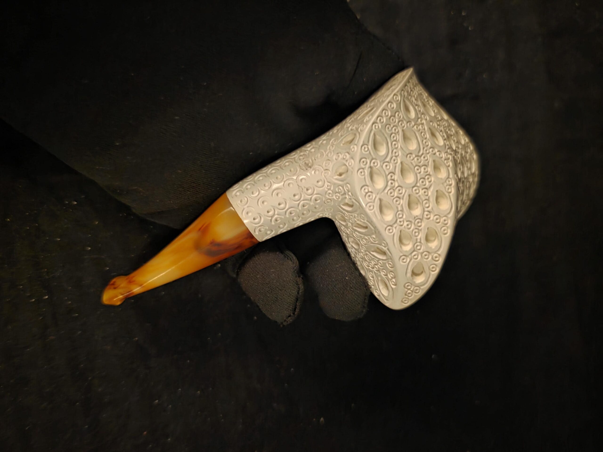 Geode Meerschaum Pipe, Geometric Design, Special Drop Carving, One of a Kind, Natural Block Meerschaum, Lightweight, Fitted Case - Image 7