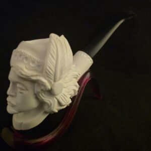 Shaman Meerschaum Pipe, Mystic Sorcerer Design, Hand Carved, Acrylic Stem