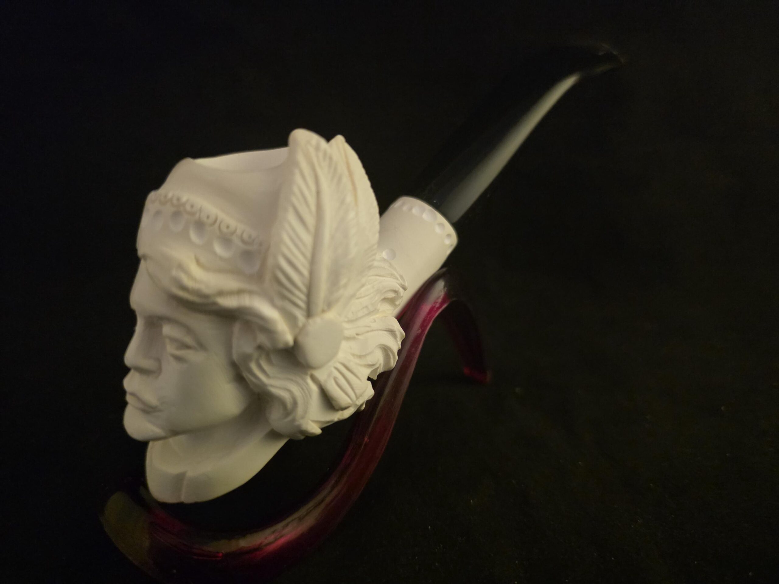Shaman Meerschaum Pipe, Mystic Sorcerer Design, Hand Carved, Acrylic Stem