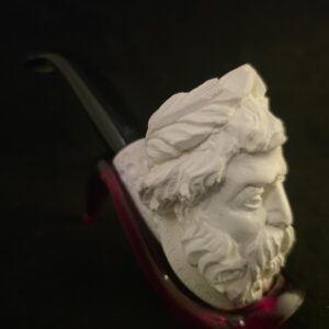 Zeus Meerschaum Pipe, hand-carved God of Thunder, acrylic stem