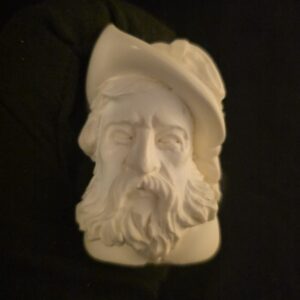 Spanish Knight Meerschaum Pipe, hand-carved historical figure, acrylic stem.
