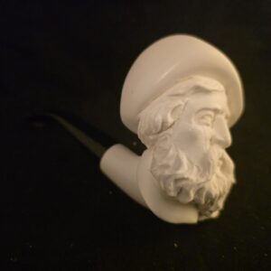 Spanish Knight Meerschaum Pipe, hand-carved historical figure, acrylic stem.
