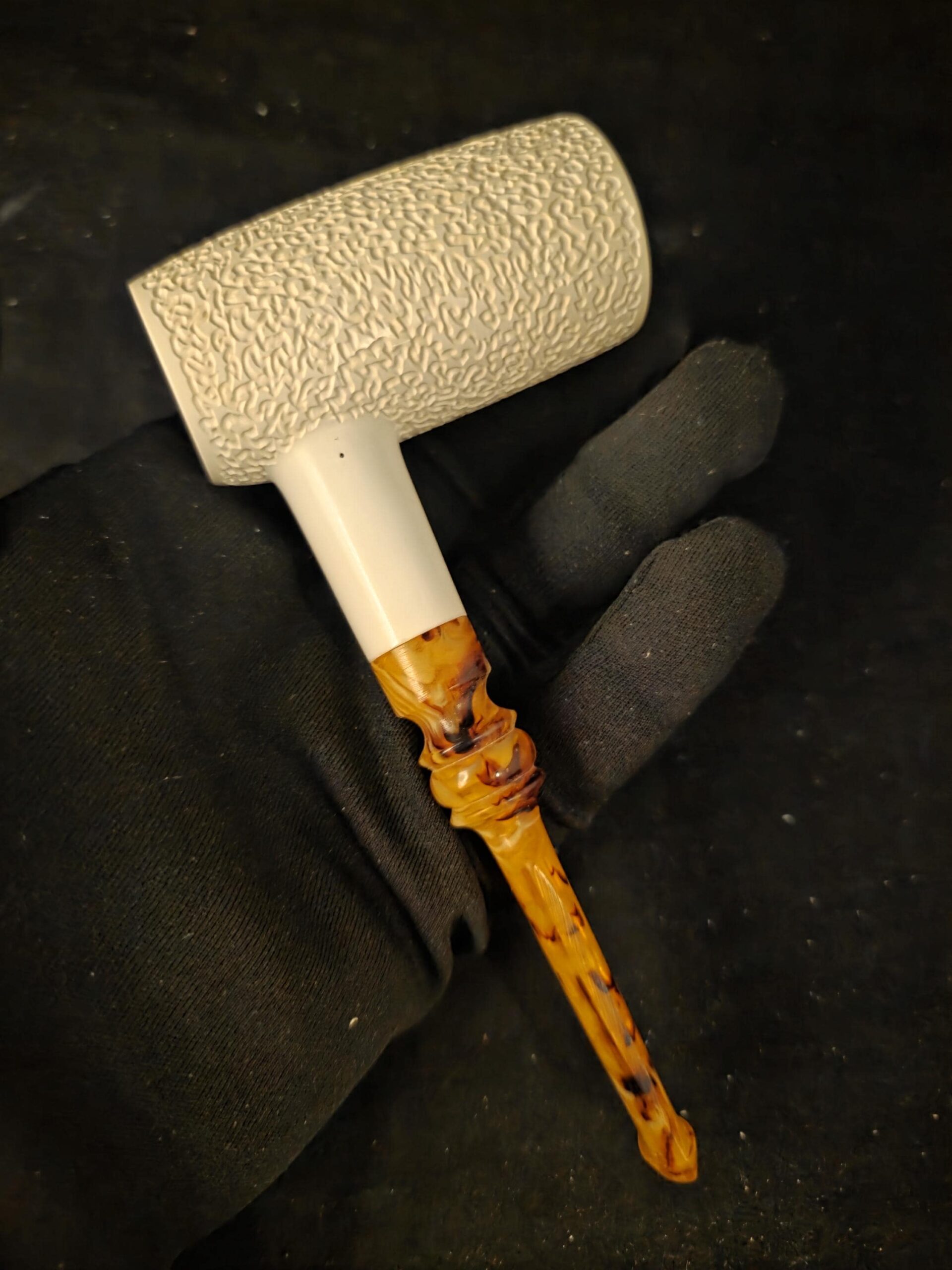 Rustic Poker Pipe, Deep Bowl, Block Meerschaum, Handmade, Unique Stem Design, Fitted Case, Elegant Collectible - Image 6