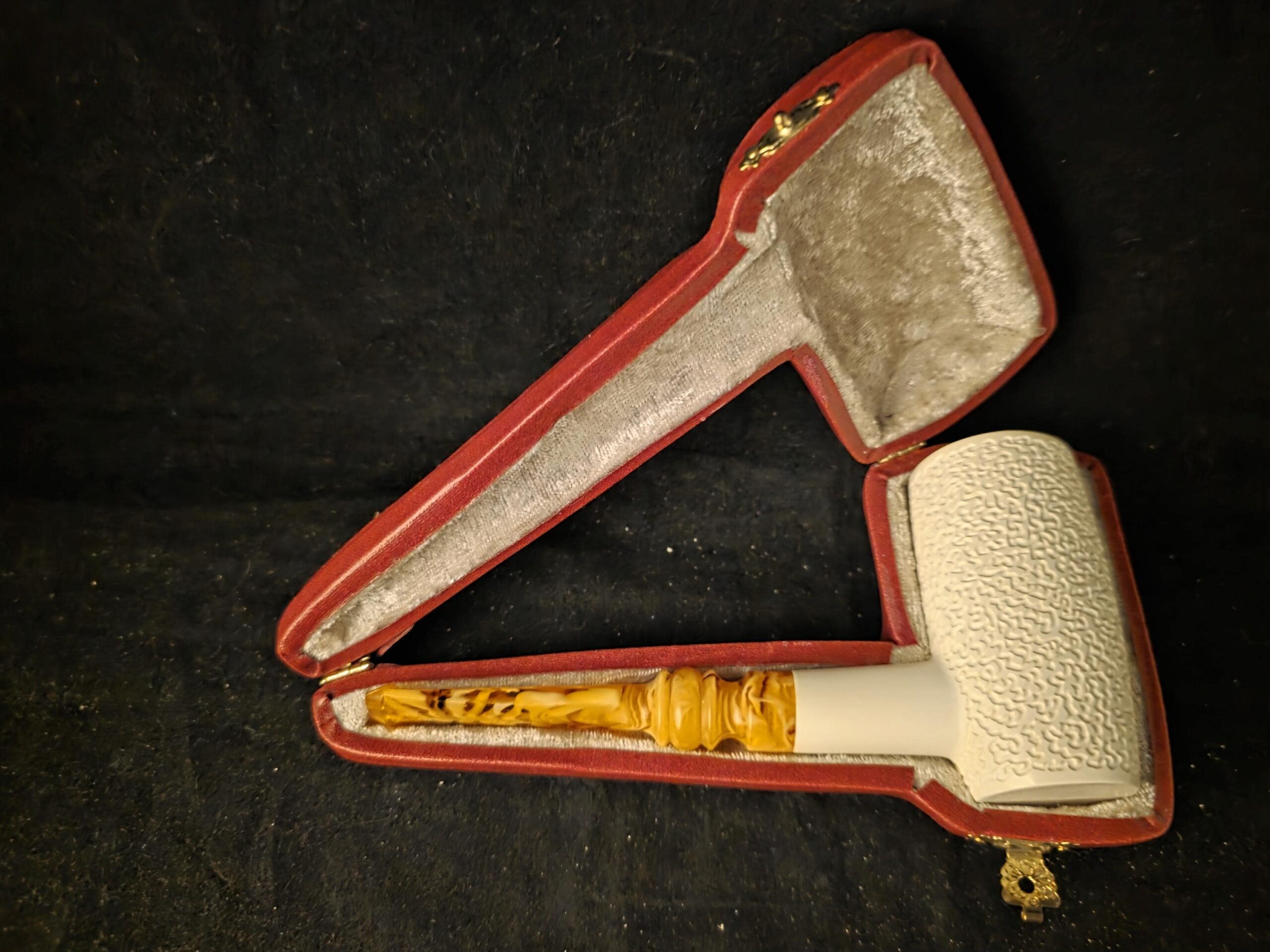 Rustic Poker Pipe, Deep Bowl, Block Meerschaum, Handmade, Unique Stem Design, Fitted Case, Elegant Collectible - Image 10
