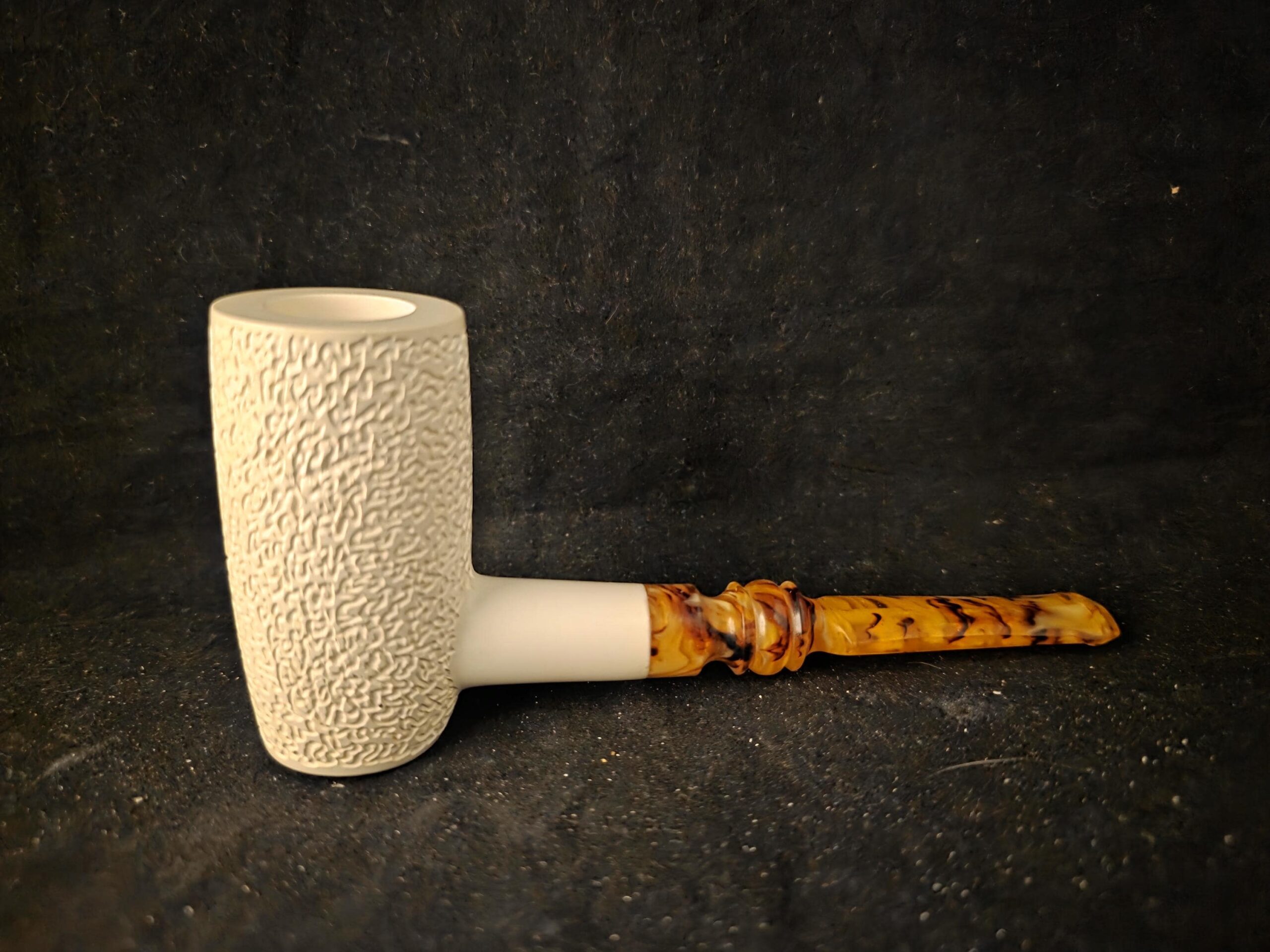 Rustic Poker Pipe, Deep Bowl, Block Meerschaum, Handmade, Unique Stem Design, Fitted Case, Elegant Collectible - Image 4