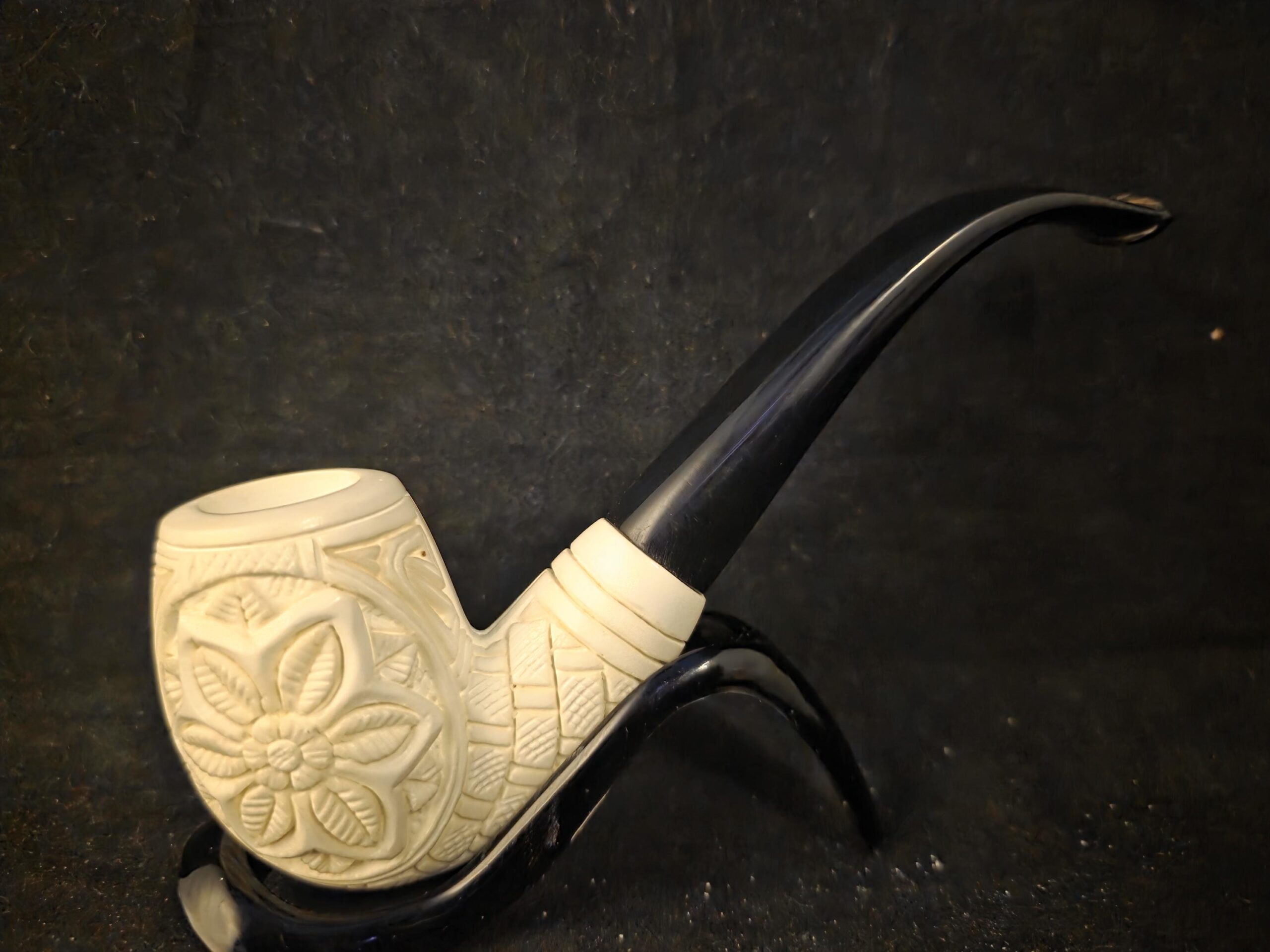 Special relif Work Meerschaum Pipe , Acrylic Stem, Block Meerschaum, Ottoman Floral Design - Image 7