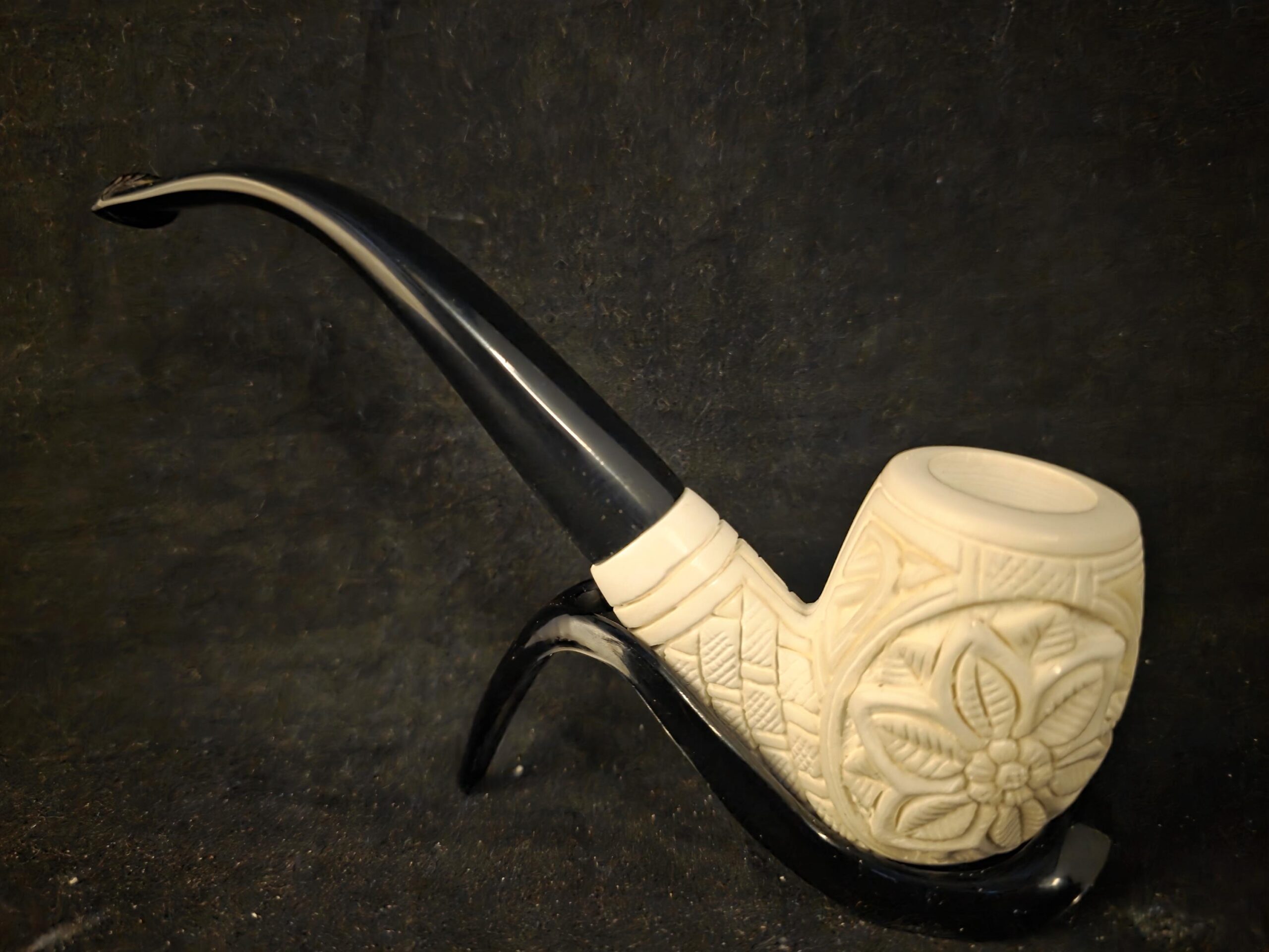Special relif Work Meerschaum Pipe , Acrylic Stem, Block Meerschaum, Ottoman Floral Design - Image 10