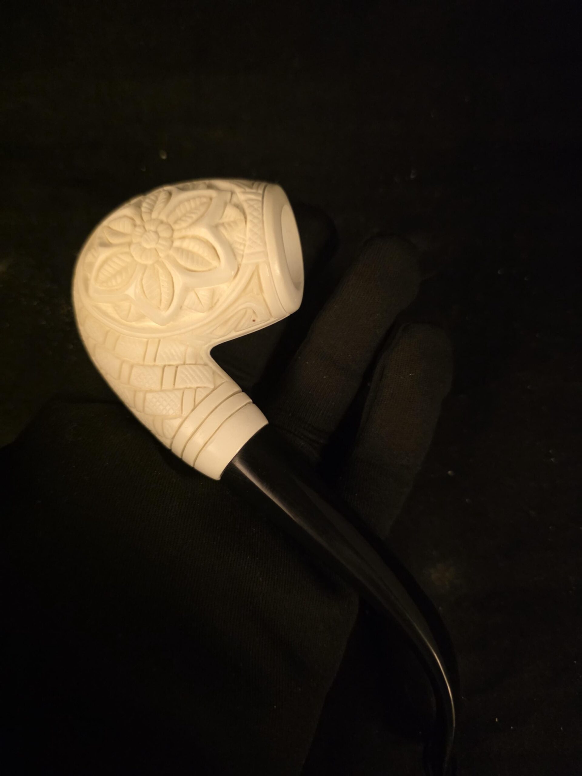 Special relif Work Meerschaum Pipe , Acrylic Stem, Block Meerschaum, Ottoman Floral Design