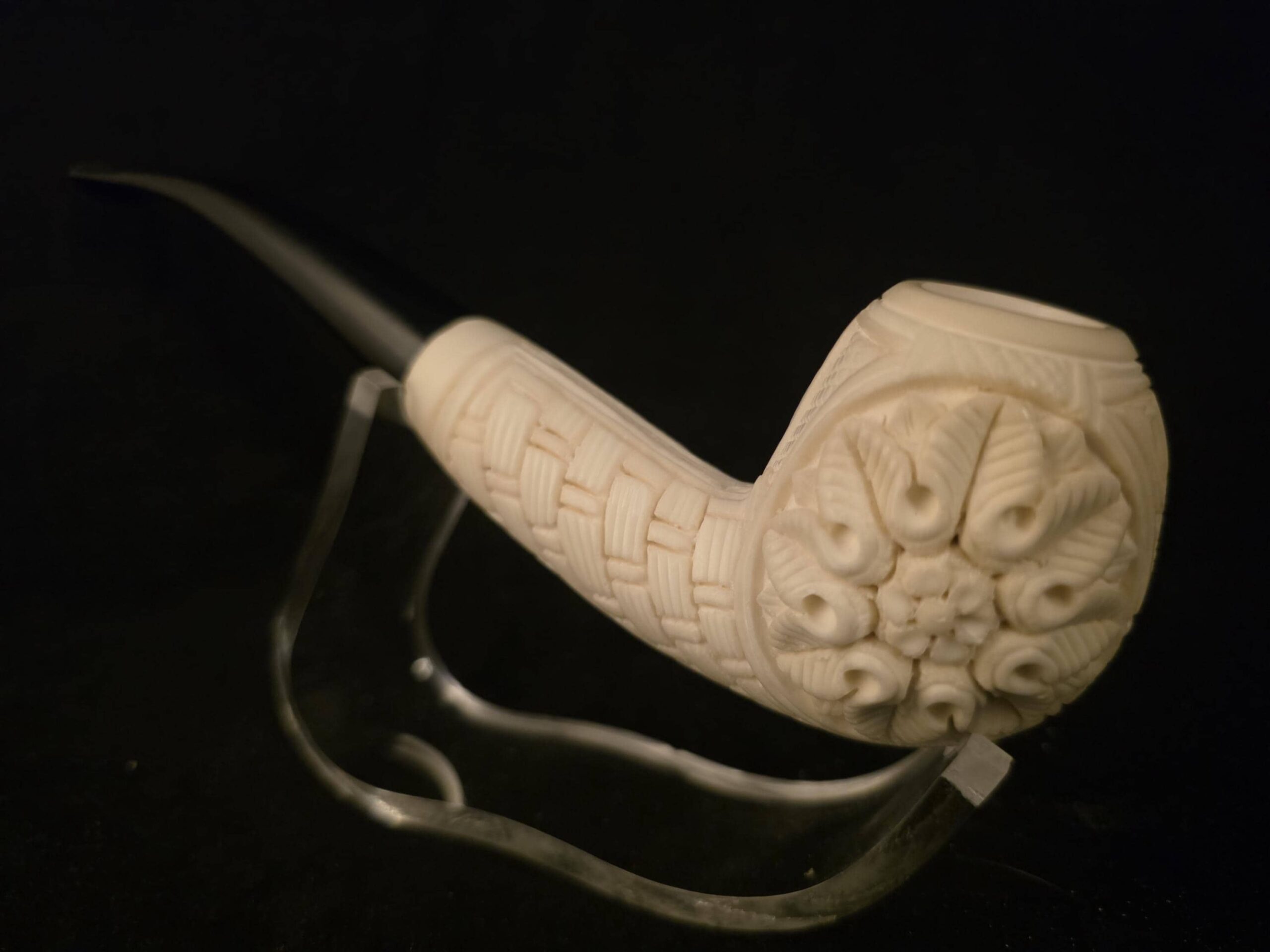 Special Floral relief Work Meerschaum Pipe,Acrylic Stem, Block Meerschaum, Gift For Him - Image 4