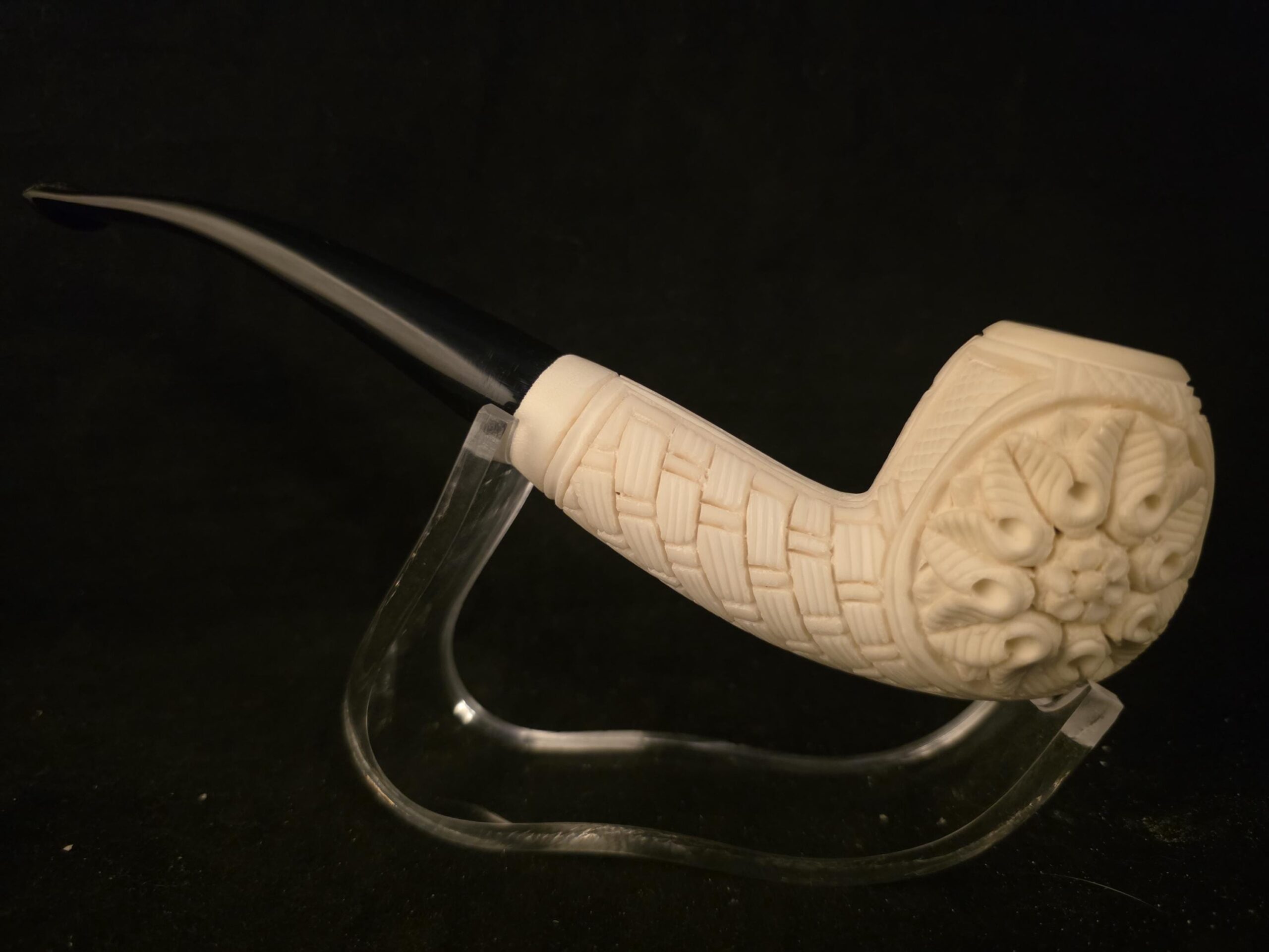 Special Floral relief Work Meerschaum Pipe,Acrylic Stem, Block Meerschaum, Gift For Him - Image 5