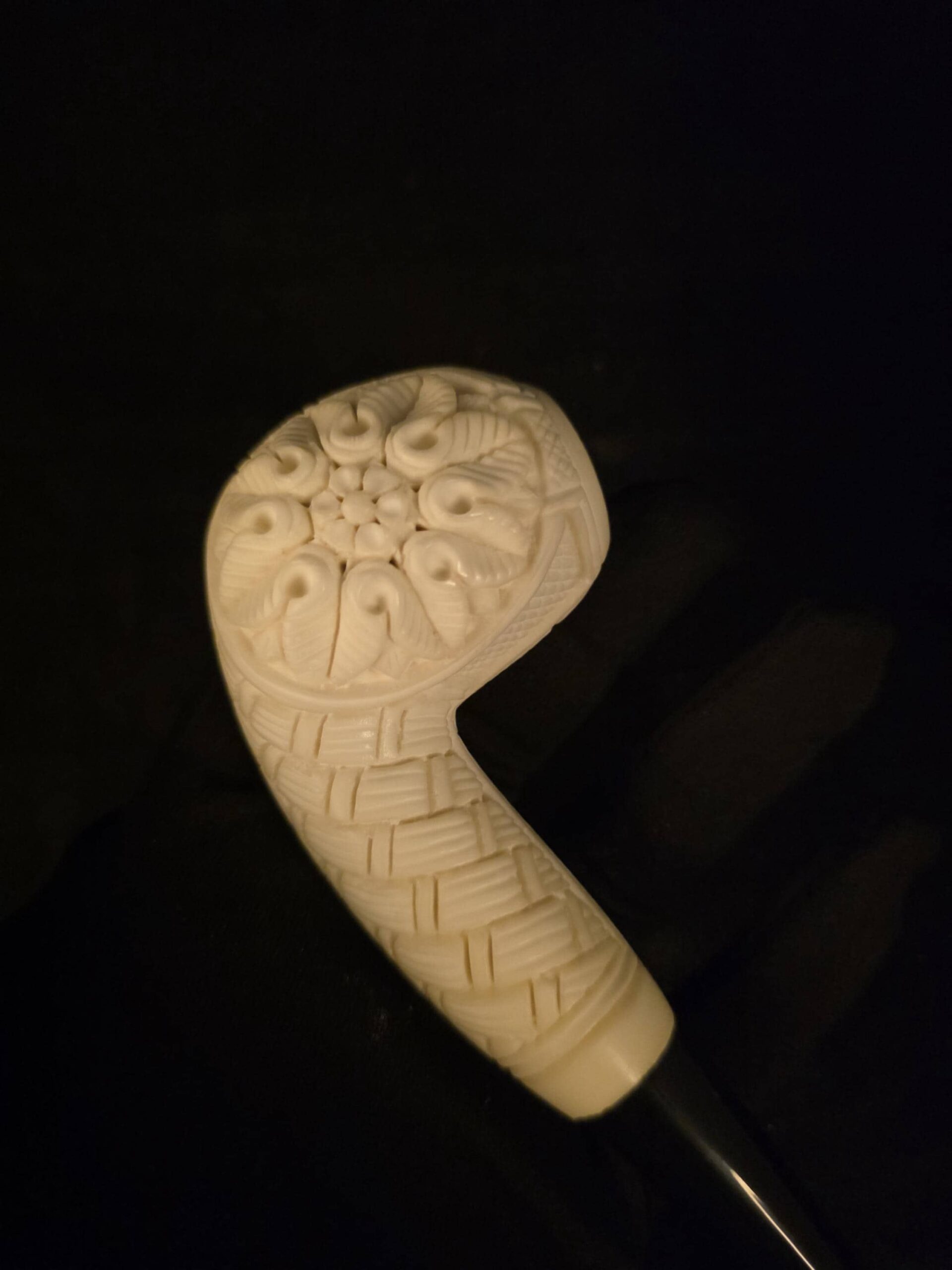 Special Floral relief Work Meerschaum Pipe,Acrylic Stem, Block Meerschaum, Gift For Him - Image 8