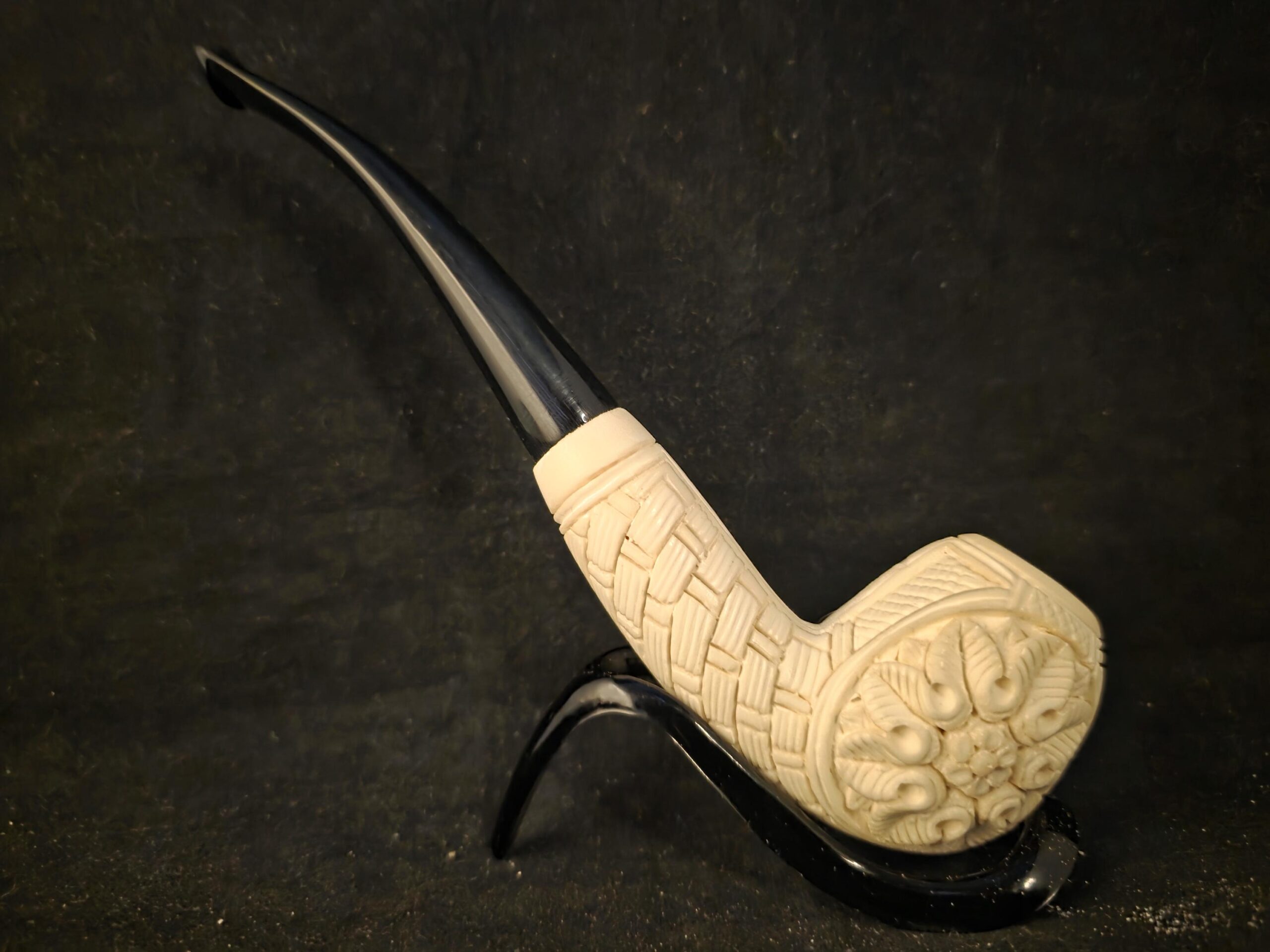 Special Floral relief Work Meerschaum Pipe,Acrylic Stem, Block Meerschaum, Gift For Him