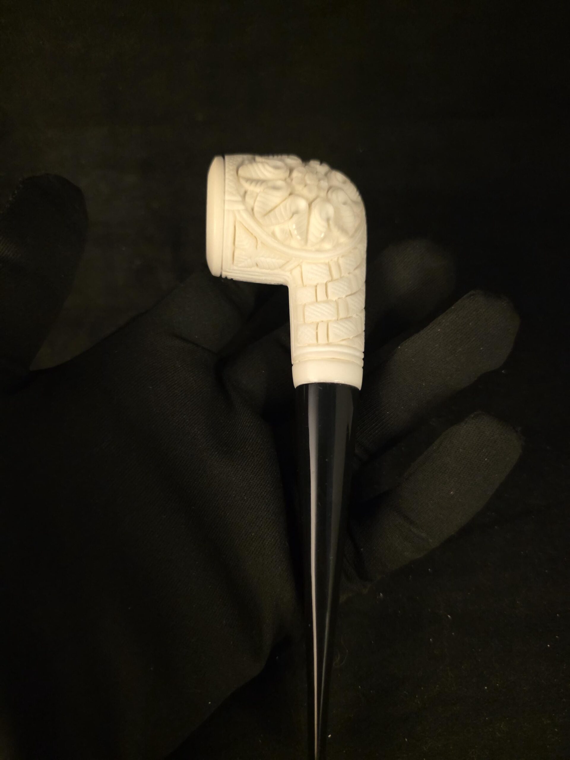 Floral relief Work Meerschaum Pipe , Block Meerschaum, Gift For Him, Acrylic Stem - Image 5