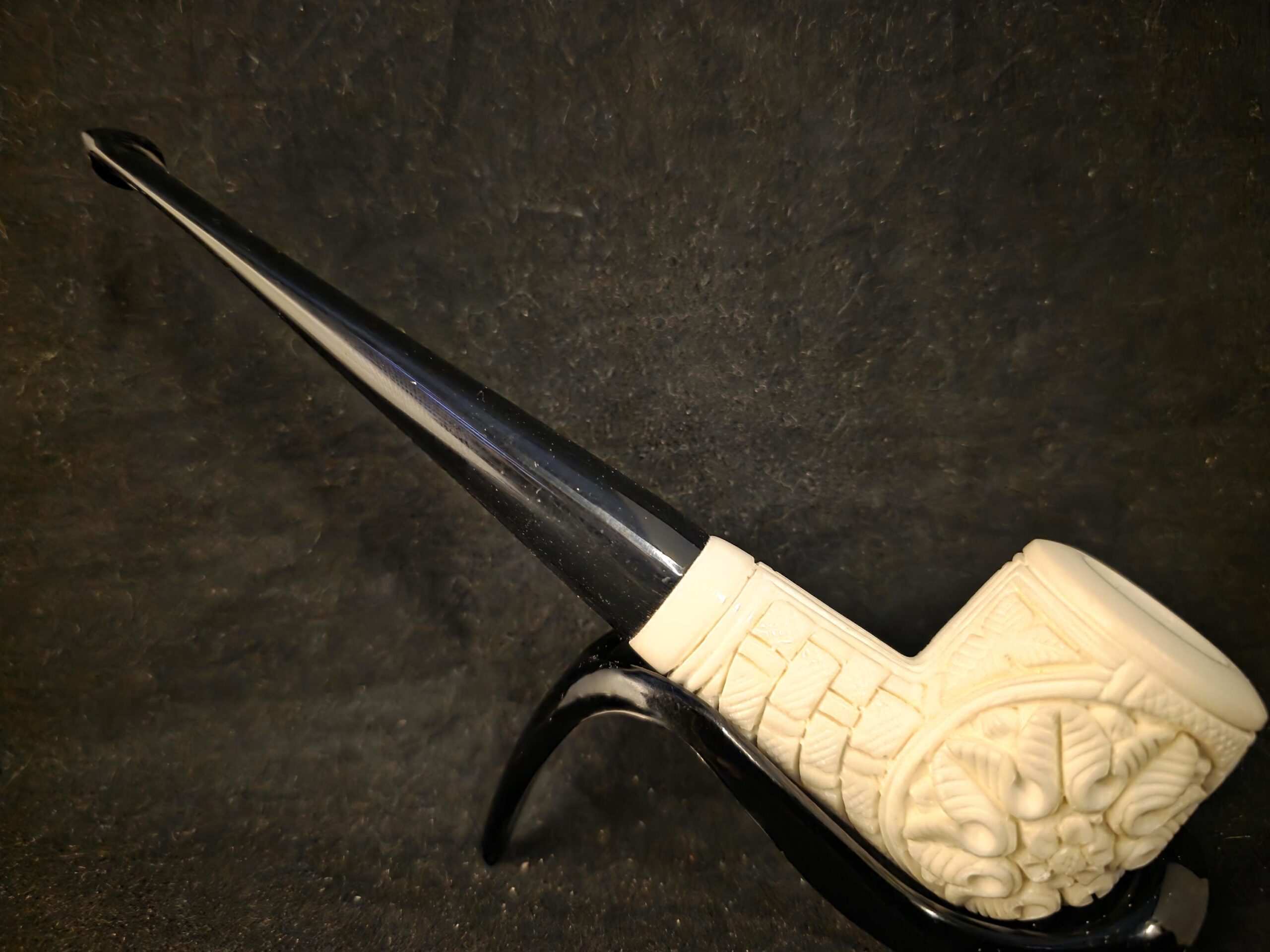 Floral relief Work Meerschaum Pipe , Block Meerschaum, Gift For Him, Acrylic Stem - Image 4