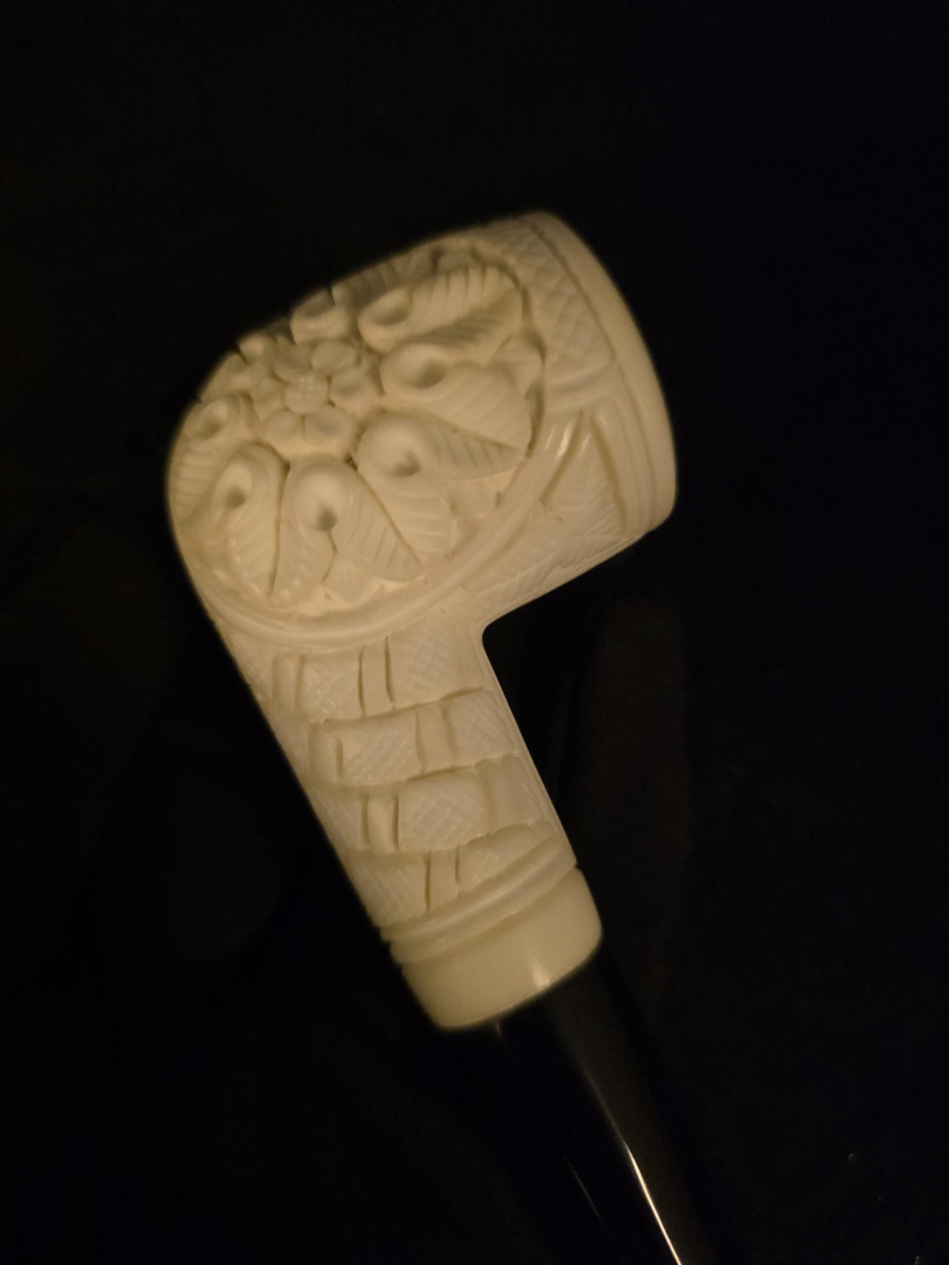Floral relief Work Meerschaum Pipe , Block Meerschaum, Gift For Him, Acrylic Stem - Image 7