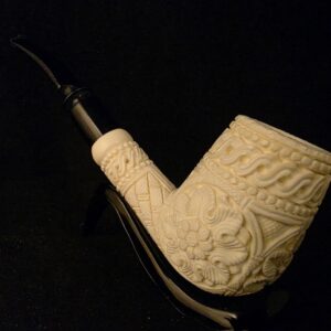 Floral and Chain Detailed Relief,Work Meerschaum Pipe, Block Meerschaum, Gift For Him, Acrylic Stem
