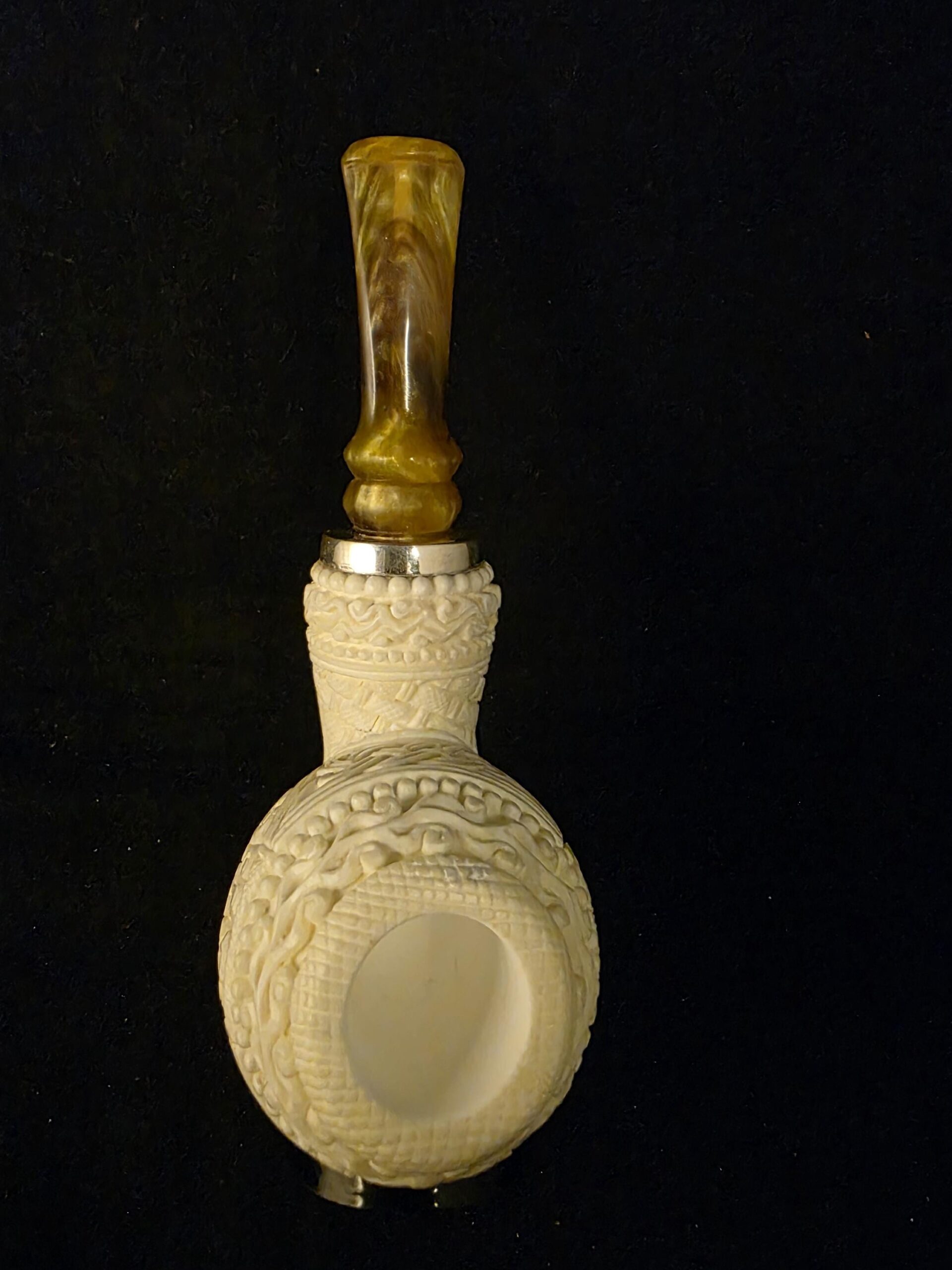 925 Silver Ring Extream Rare Micro Relief Work Meerschaum Pipe,Block Meerschaum, Gift For Him, Special Stem Design - Image 3