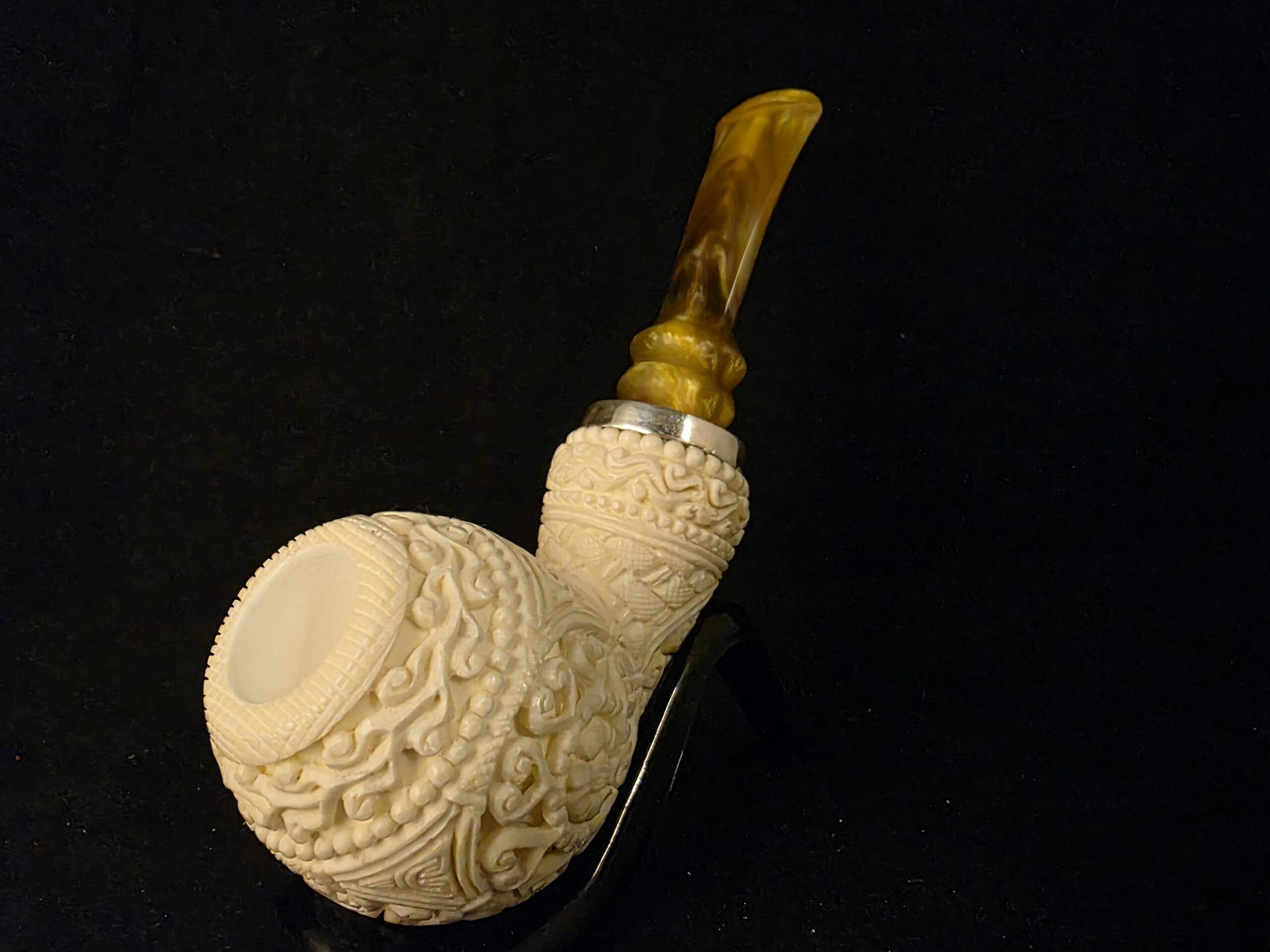 925 Silver Ring Extream Rare Micro Relief Work Meerschaum Pipe,Block Meerschaum, Gift For Him, Special Stem Design - Image 4