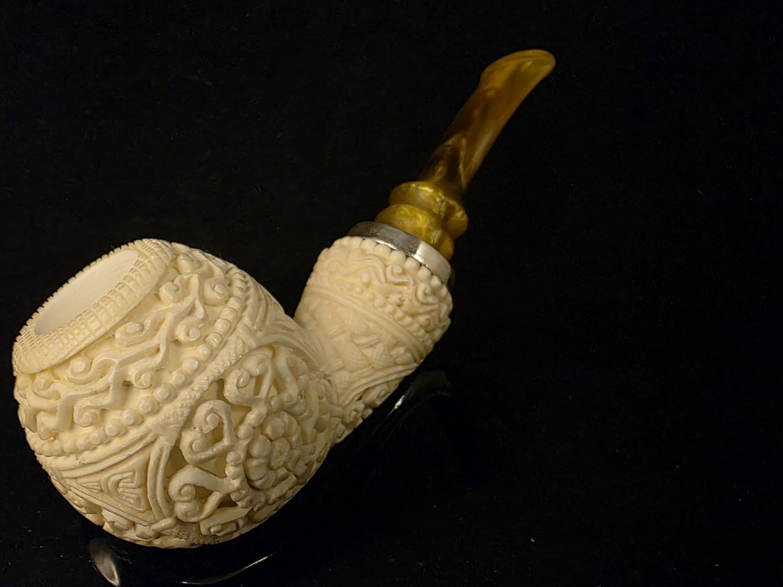 925 Silver Ring Extream Rare Micro Relief Work Meerschaum Pipe,Block Meerschaum, Gift For Him, Special Stem Design - Image 7