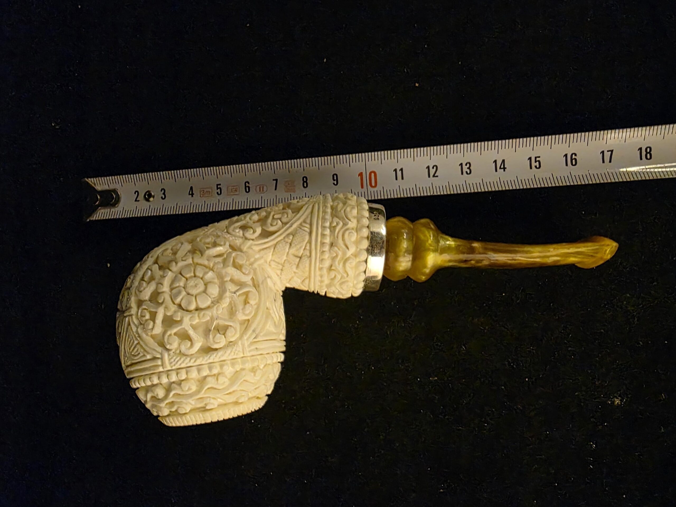 925 Silver Ring Extream Rare Micro Relief Work Meerschaum Pipe,Block Meerschaum, Gift For Him, Special Stem Design - Image 8