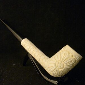 Unified Long Shank Block Meerschaum Pipe, Floral relief Work Gift For Him, Acrylic Stem,