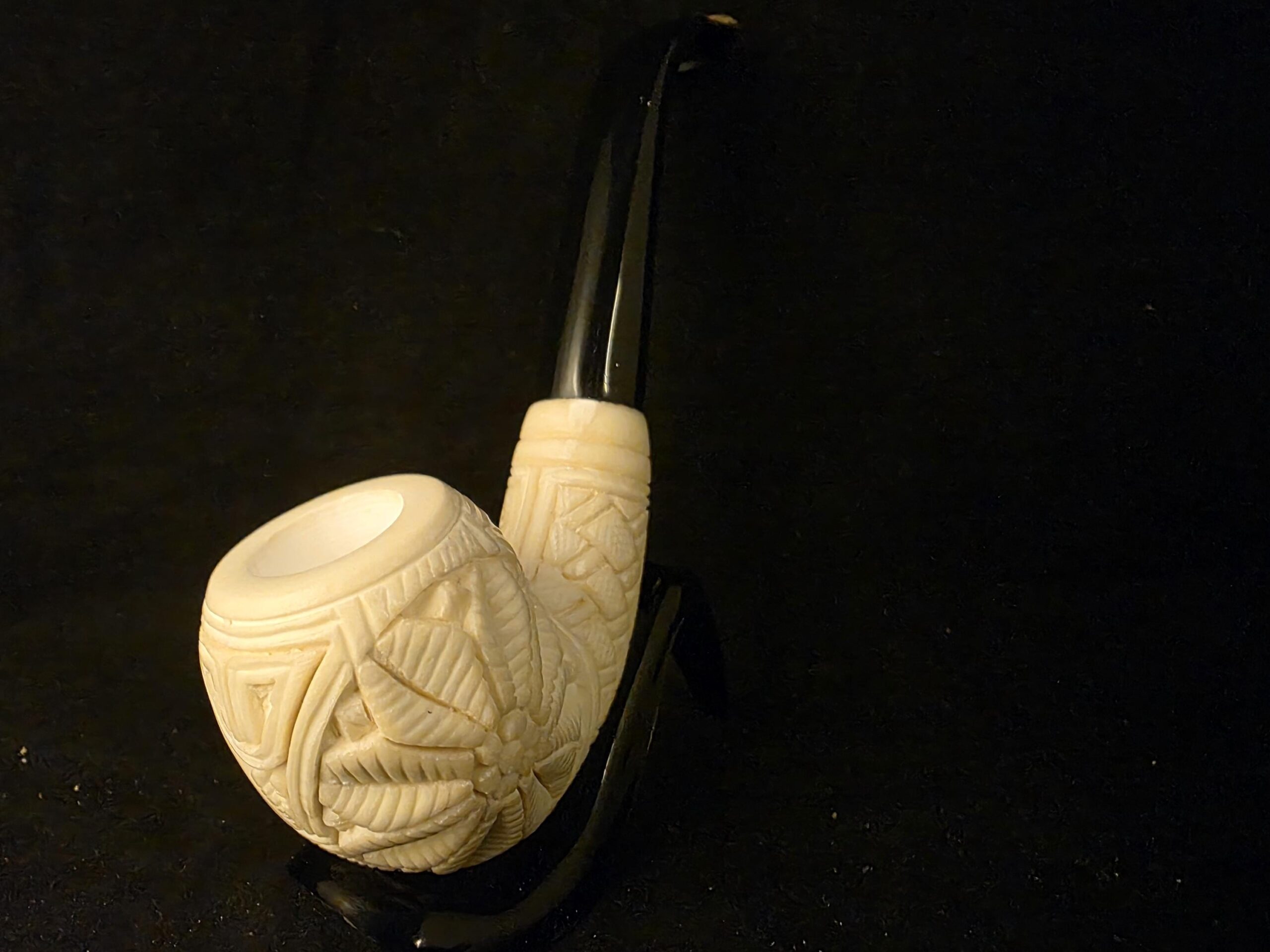 Special Floral Relief Work Meerschaum Pipe, Block Meerschaum, Gift For Him, Acrylic Stem - Image 2