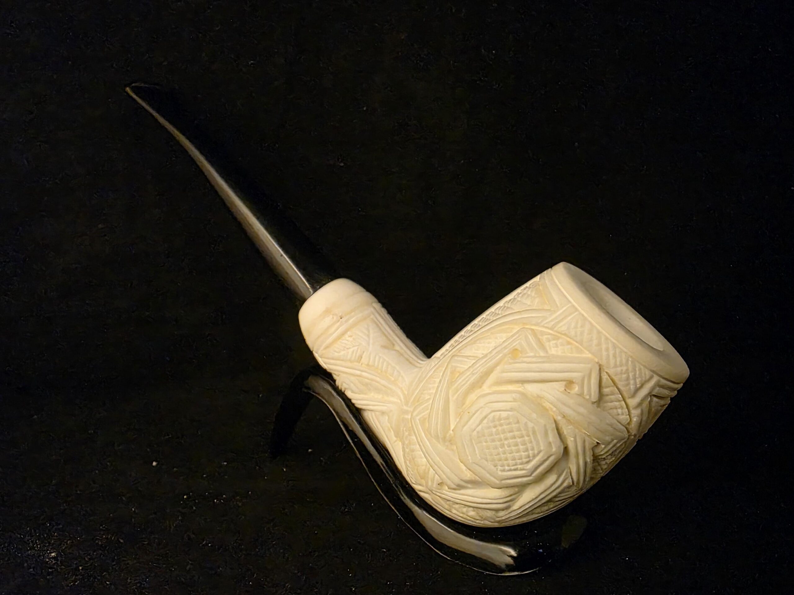 Mystical Hidden Symbols Relief Meerschaum Pipe, Gift For Him, Acrylic Stem, Pipe For Mystics