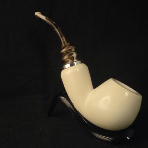 Smooth Apple  Meerschaum Pipe, Reverse Calabash champer system, Push and Pull Special Design Stem,Fitted Case