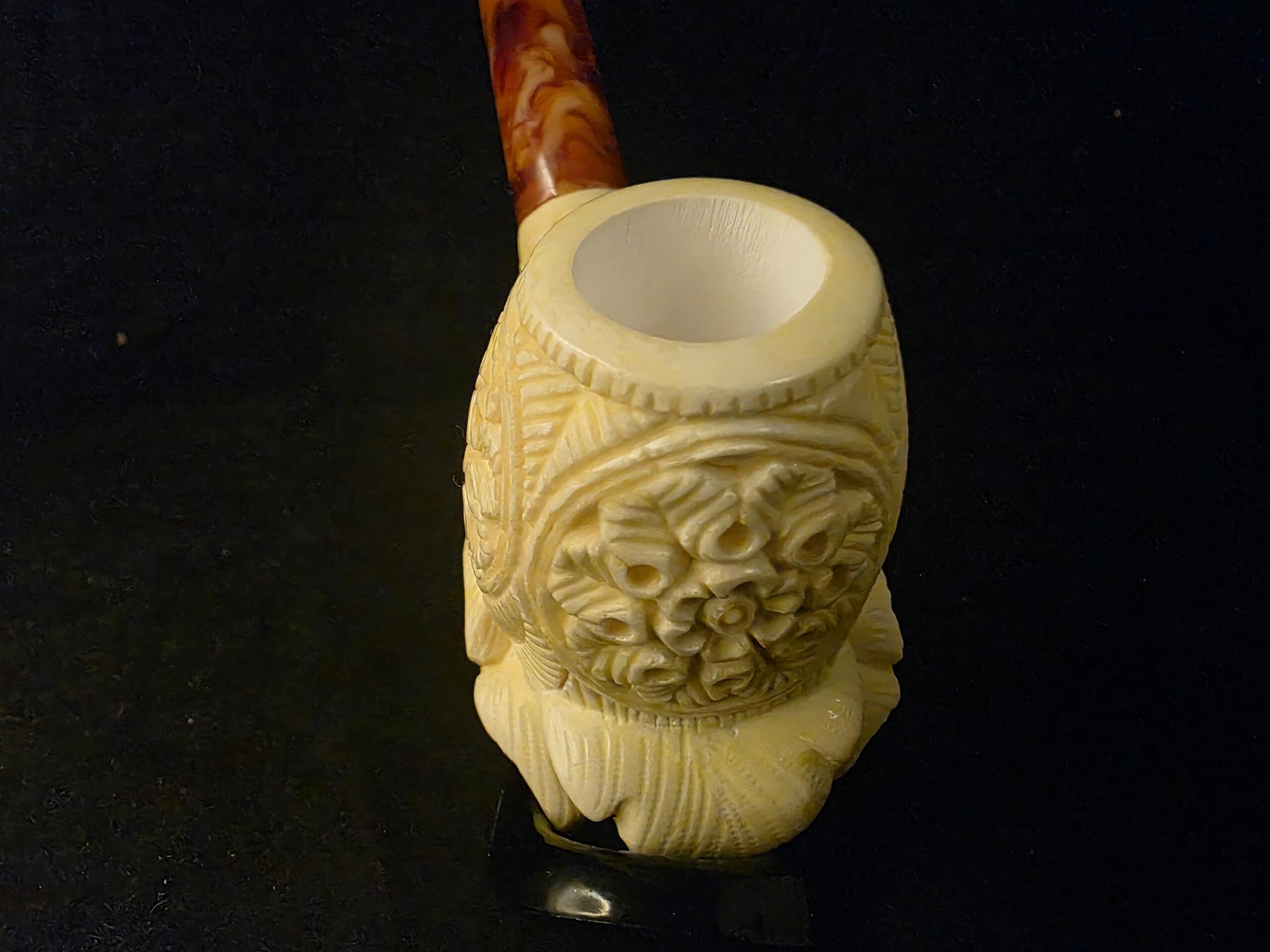 Special Leaf Relief Design Meerschaum Pipe, Block Meerschaum, Fitted Case - Image 6
