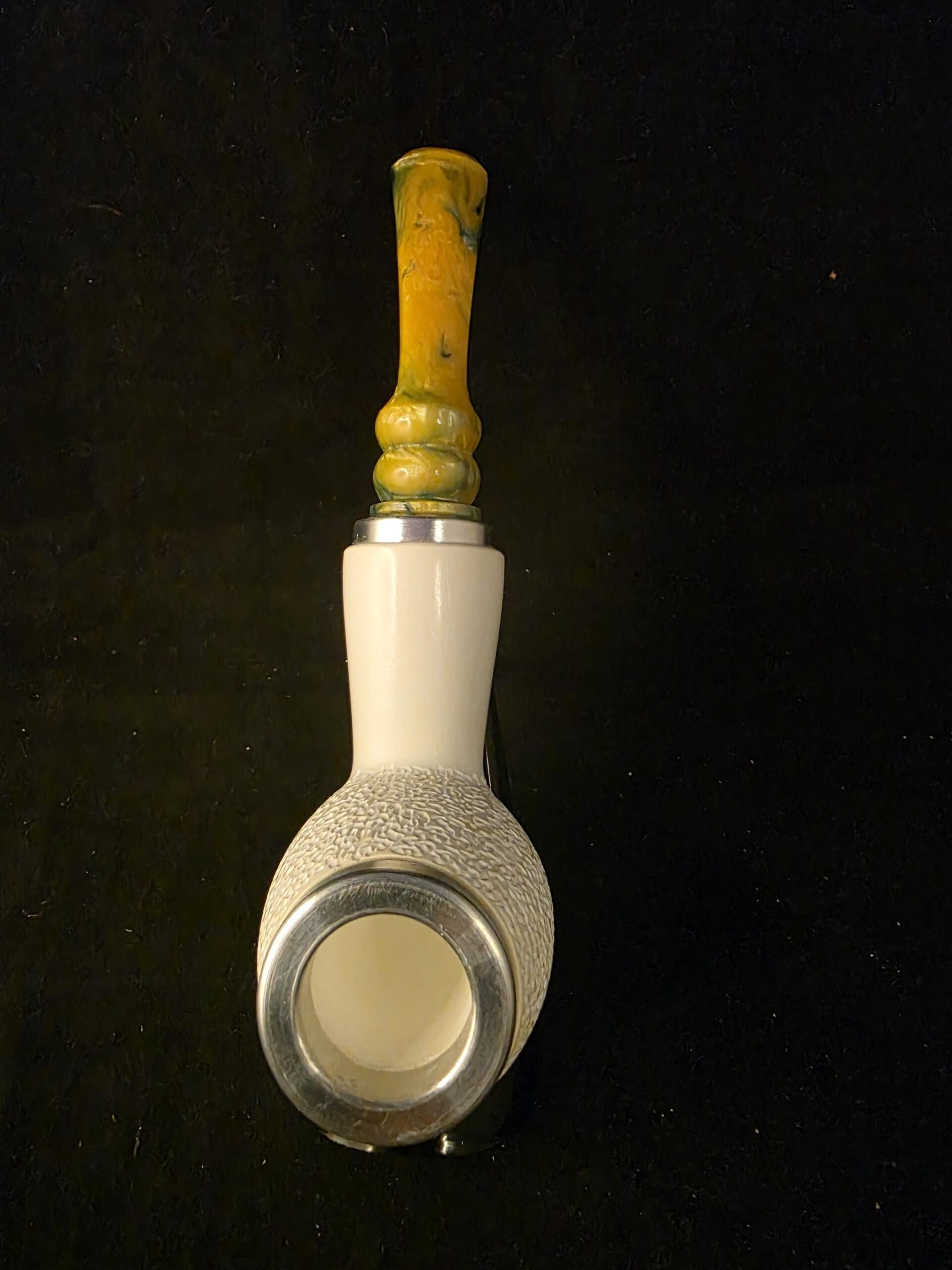 Rustic Apple Design Meerschaum Pipe, Special Push Pull Stem Design, Reverse Calabash Chamber, Fitted Case, Double Metal ring - Image 2