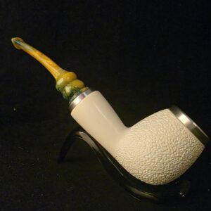 Rustic Apple Design Meerschaum Pipe, Special Push Pull Stem Design, Reverse Calabash Chamber, Fitted Case, Double Metal ring