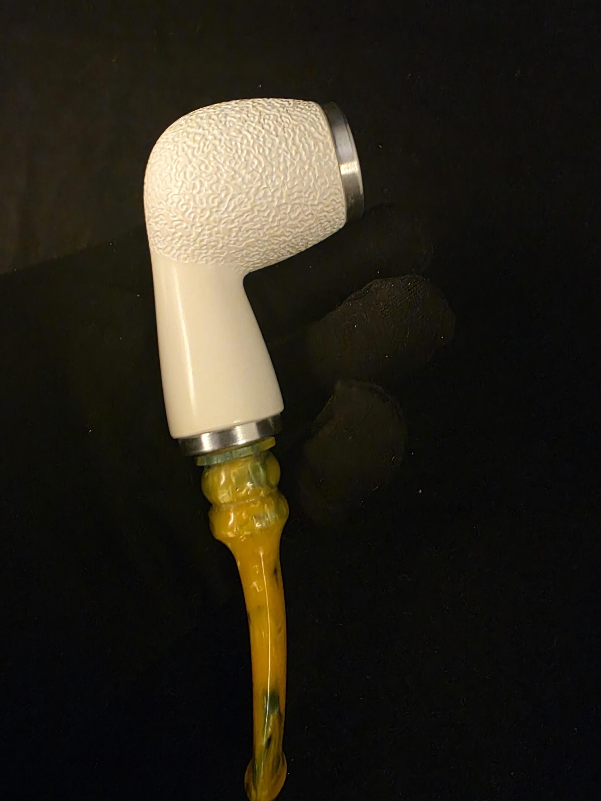 Rustic Apple Design Meerschaum Pipe, Special Push Pull Stem Design, Reverse Calabash Chamber, Fitted Case, Double Metal ring - Image 9