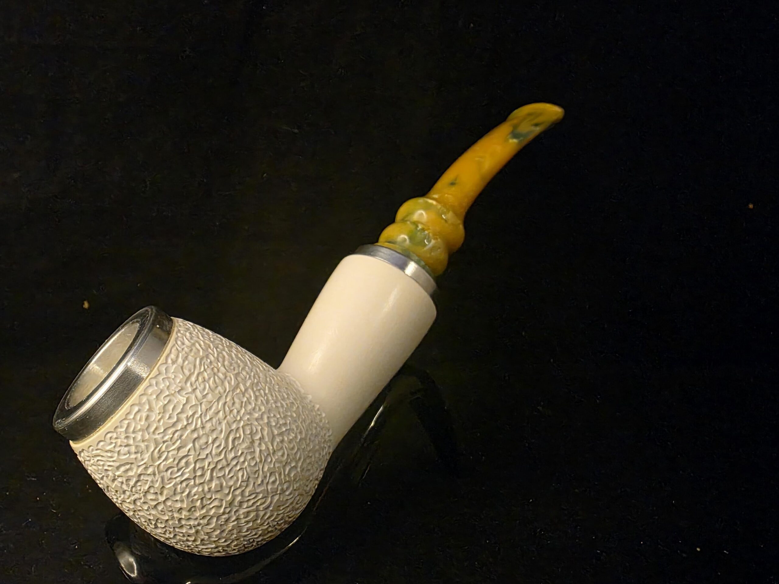 Rustic Apple Design Meerschaum Pipe, Special Push Pull Stem Design, Reverse Calabash Chamber, Fitted Case, Double Metal ring - Image 8