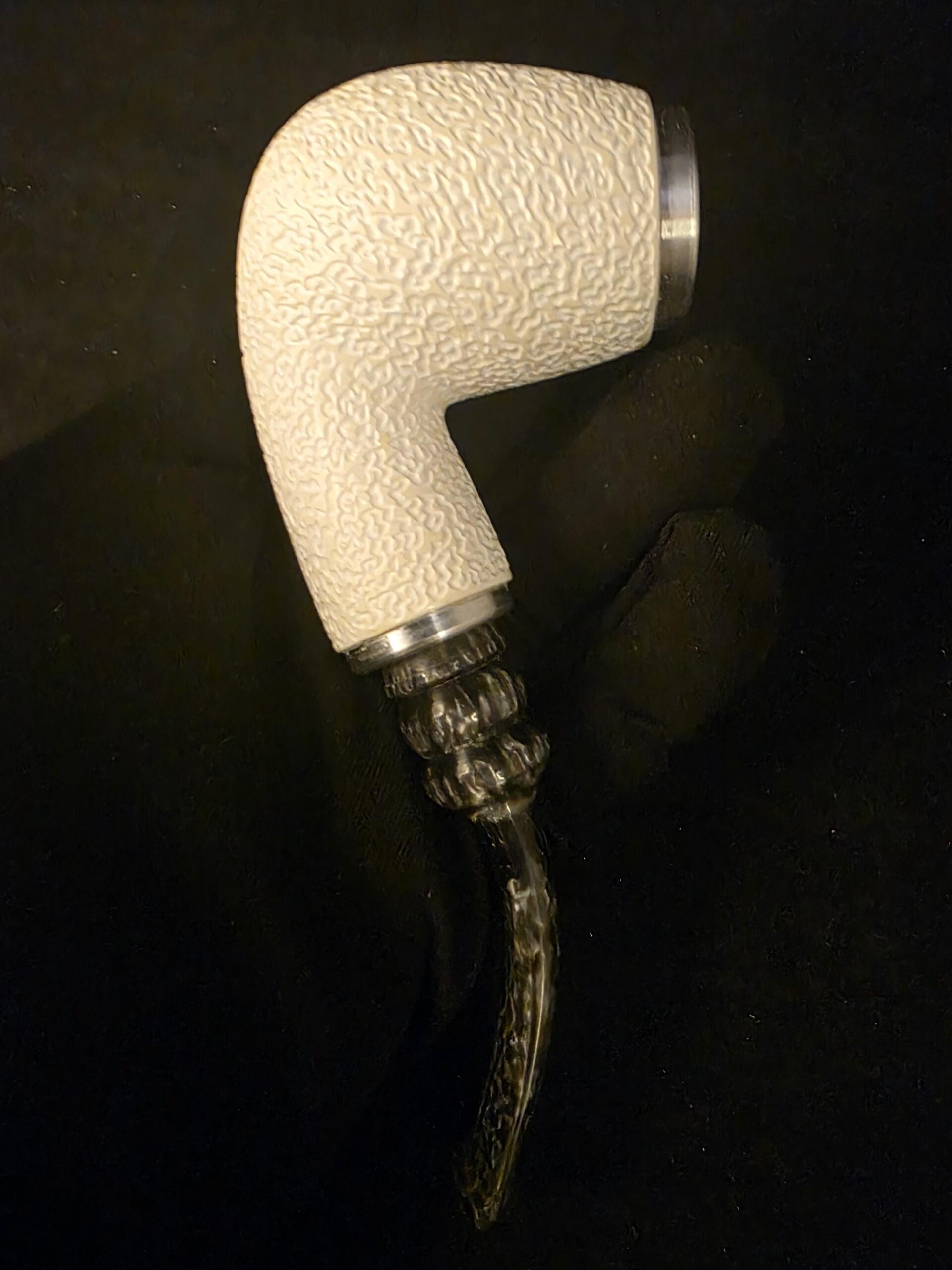 Rustic Apple Design Meerschaum Pipe, Special Push Pull Stem Design, Reverse Calabash Chamber, Fitted Case, Double Metal ring - Image 8