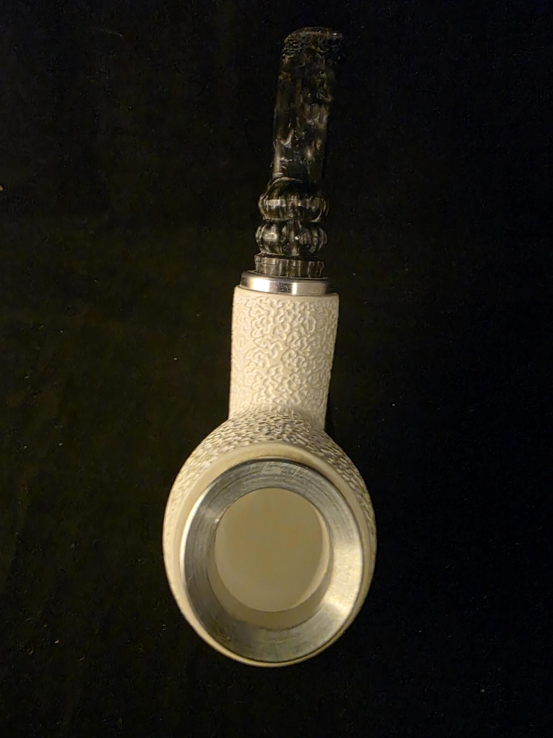 Rustic Apple Design Meerschaum Pipe, Special Push Pull Stem Design, Reverse Calabash Chamber, Fitted Case, Double Metal ring - Image 7