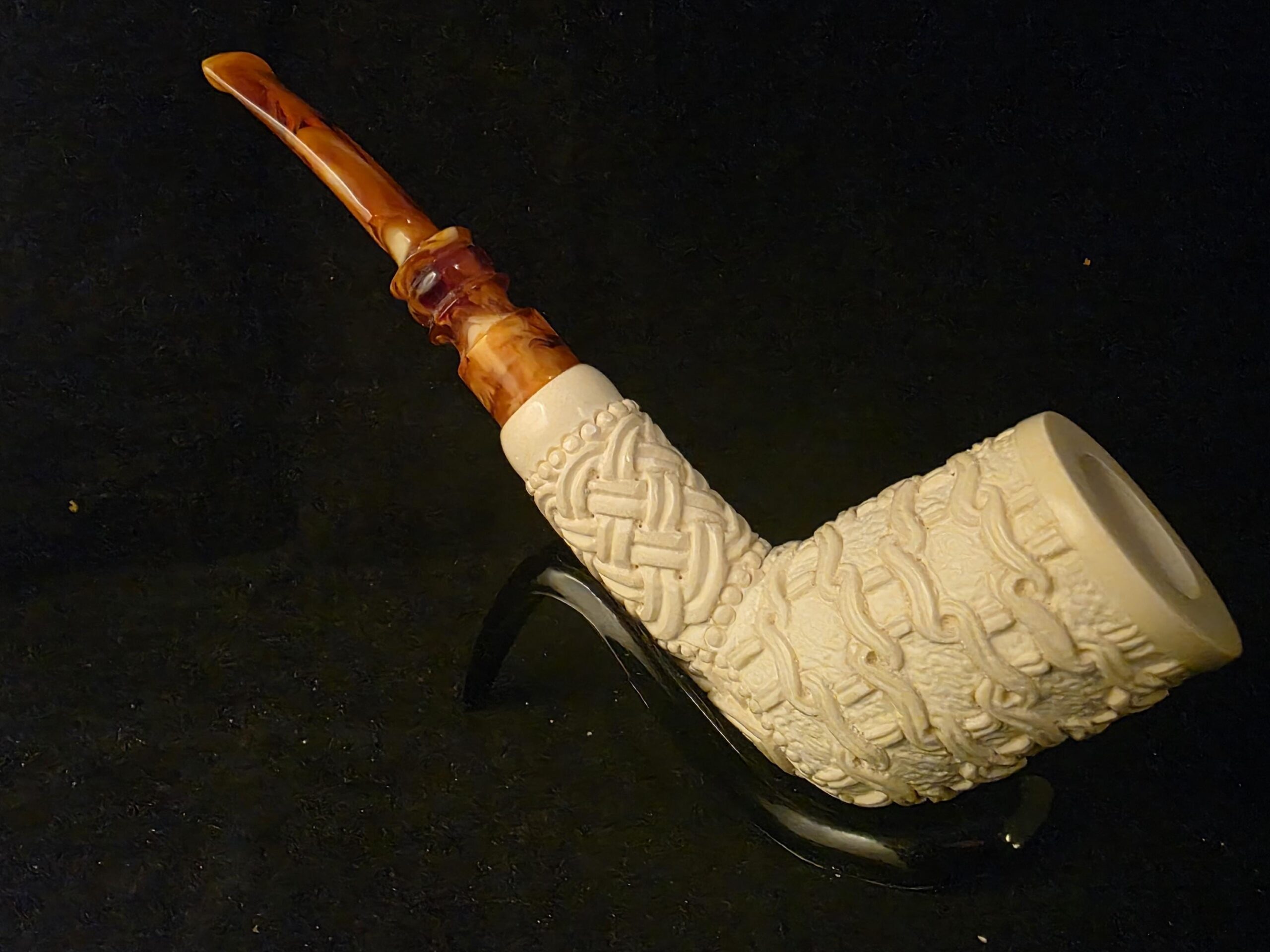 Special Chain and Basket Relief Work Meerschaum Pipe, Fitted Case, Block Meerschaum - Image 6
