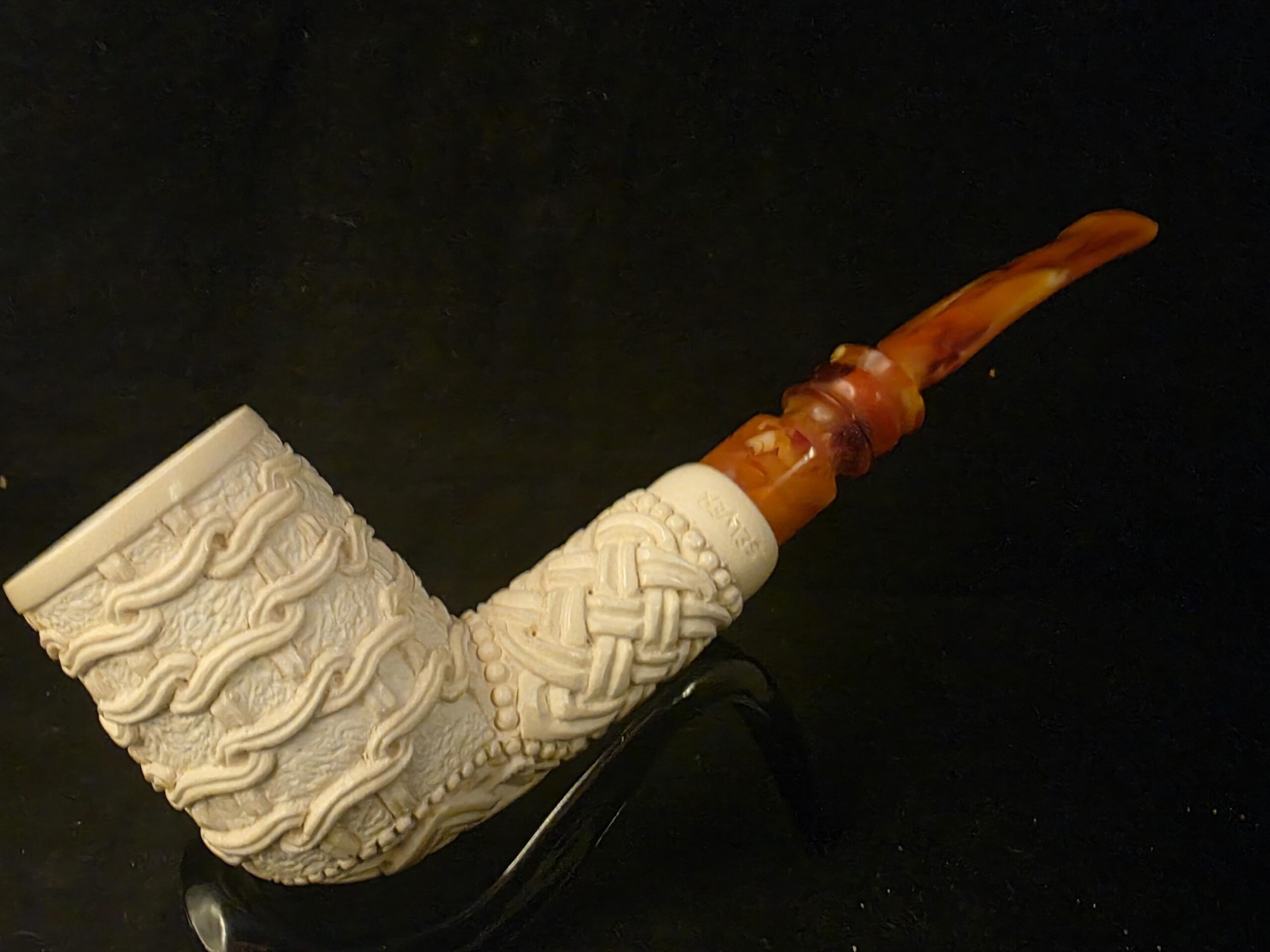 Special Chain and Basket Relief Work Meerschaum Pipe, Fitted Case, Block Meerschaum - Image 7