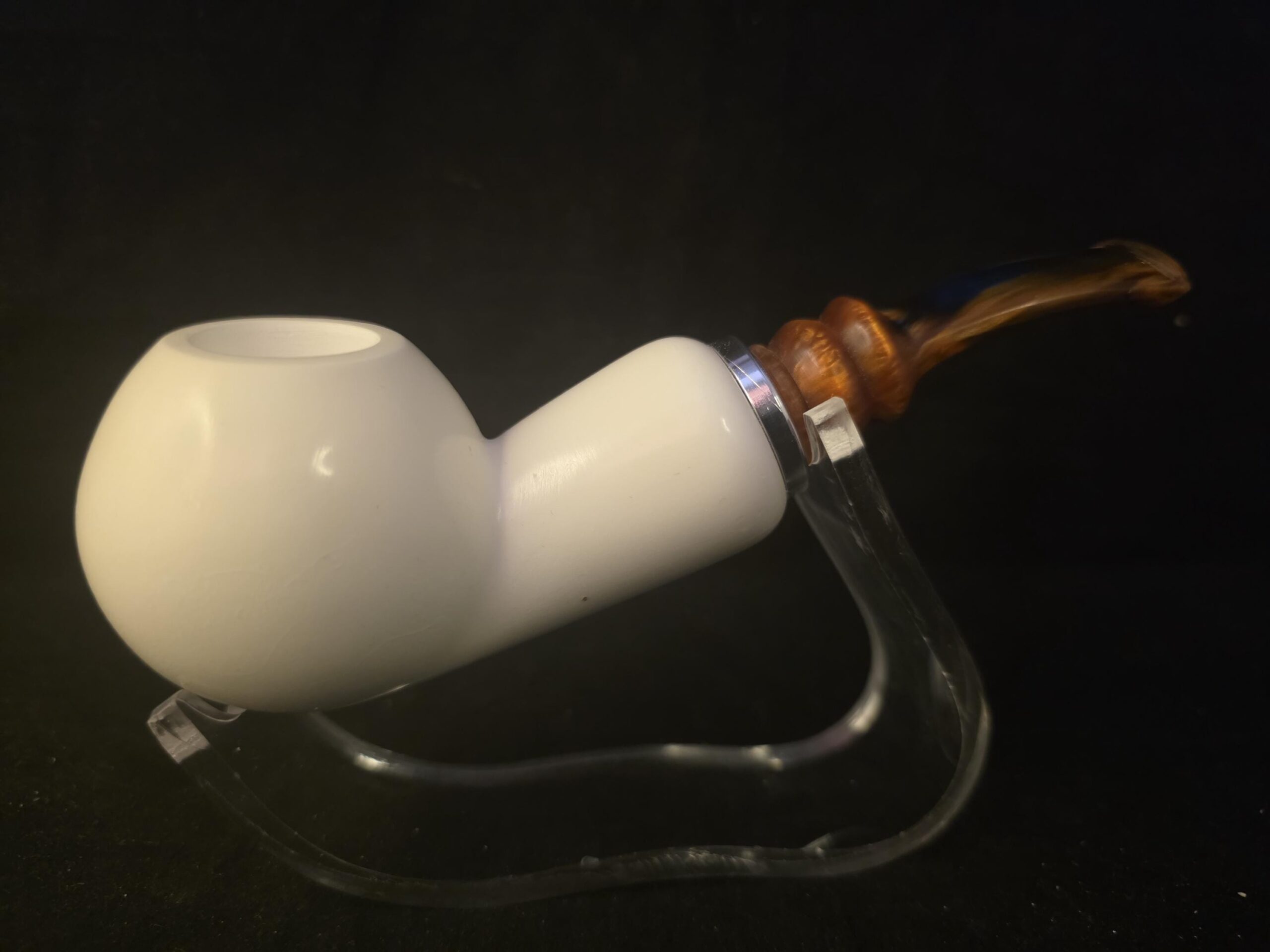 Smooth Apple Meerschaum Pipe, Reverse Calabash Chamber, Special Push Pull Stem Design,Fitted Case, Block Meerschaum - Image 4