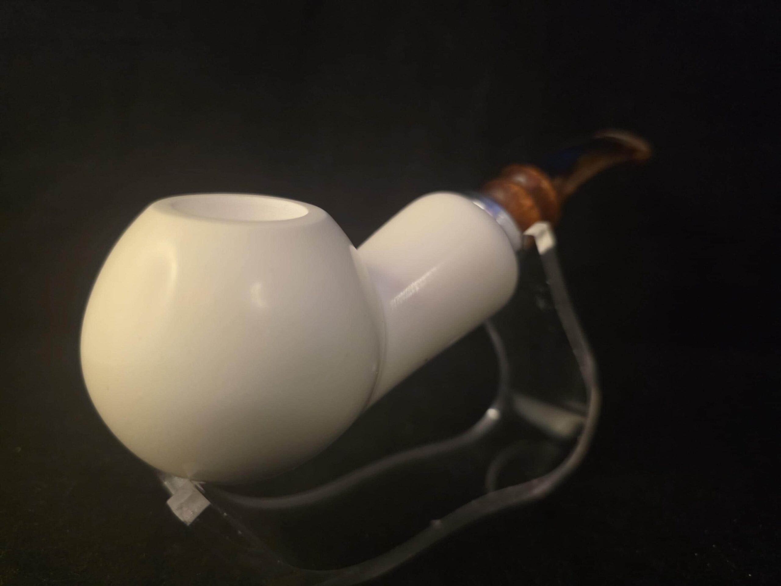 Smooth Apple Meerschaum Pipe, Reverse Calabash Chamber, Special Push Pull Stem Design,Fitted Case, Block Meerschaum - Image 5