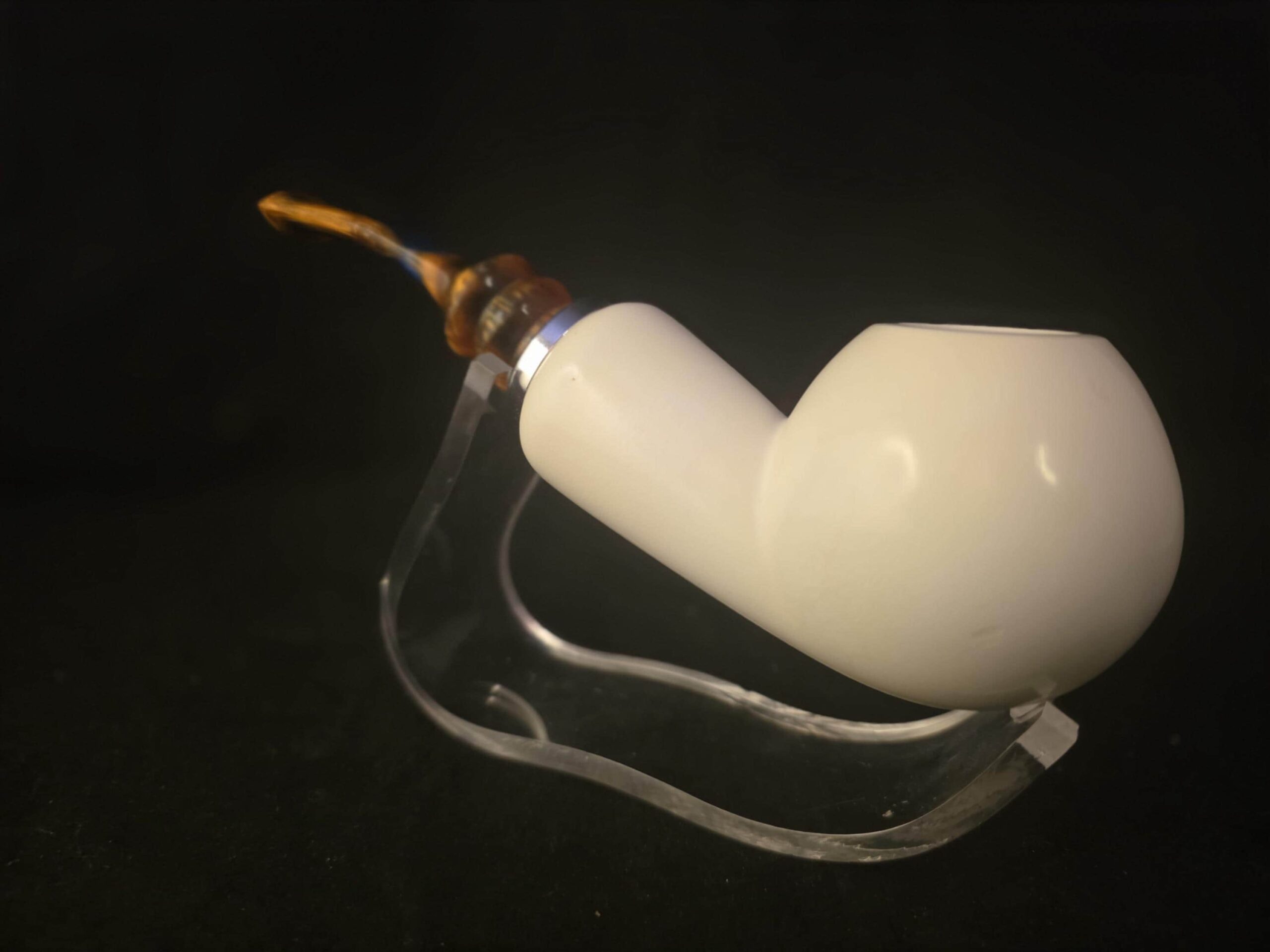 Smooth Apple Meerschaum Pipe, Reverse Calabash Chamber, Special Push Pull Stem Design,Fitted Case, Block Meerschaum