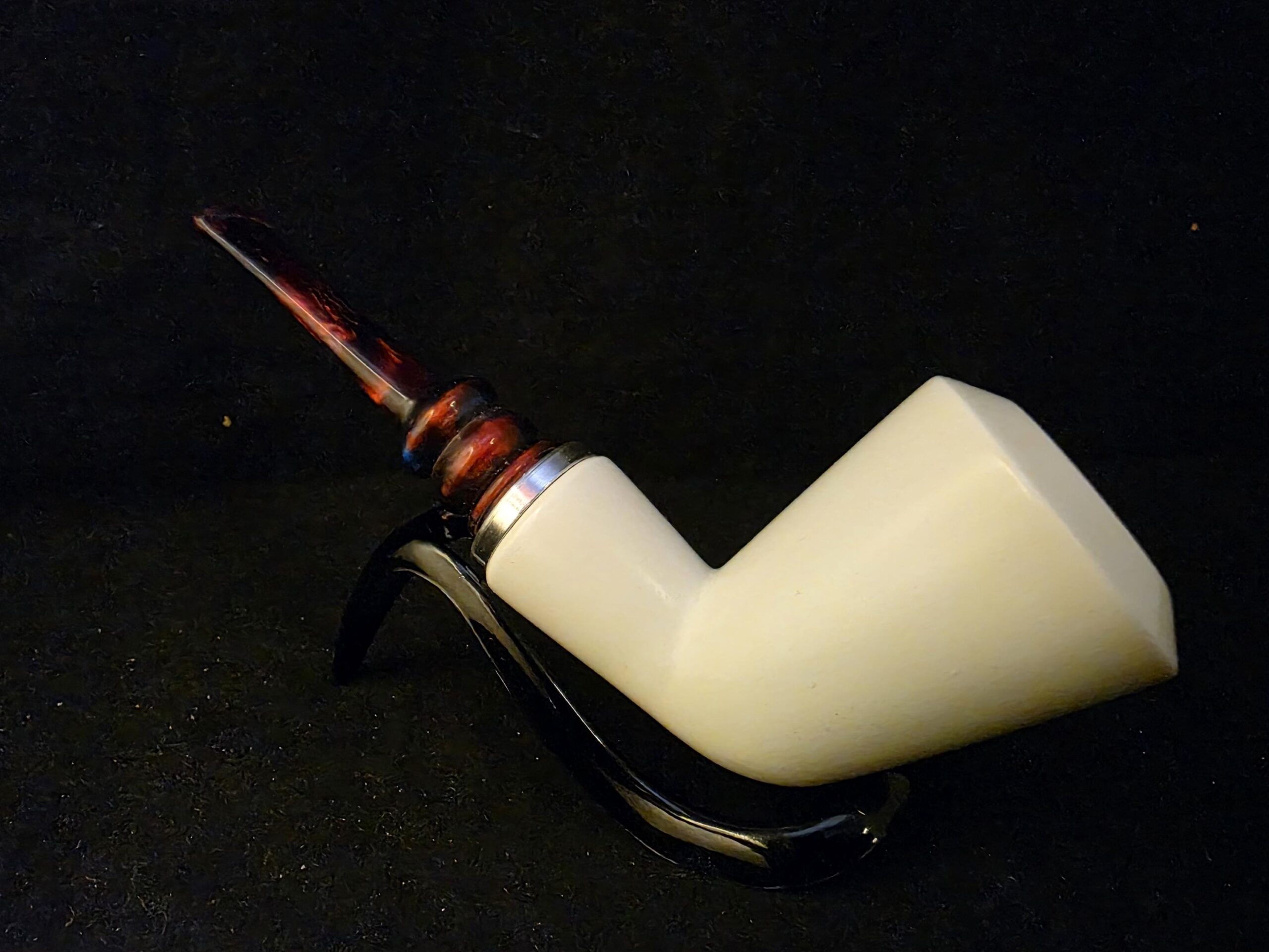 Smooth Billard Meerschaum Pipe,Special Push Pull Stem Design, Fitted Case, Block Meerschaum, Made in Eskisehir - Image 2