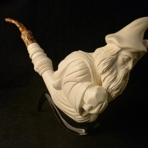Gandalf The Meorial Figural Meerschaum Pipe, Block Meerschaum, Fitted case, One of a kind Pipe, Seafoam,Turkish Meerschaum