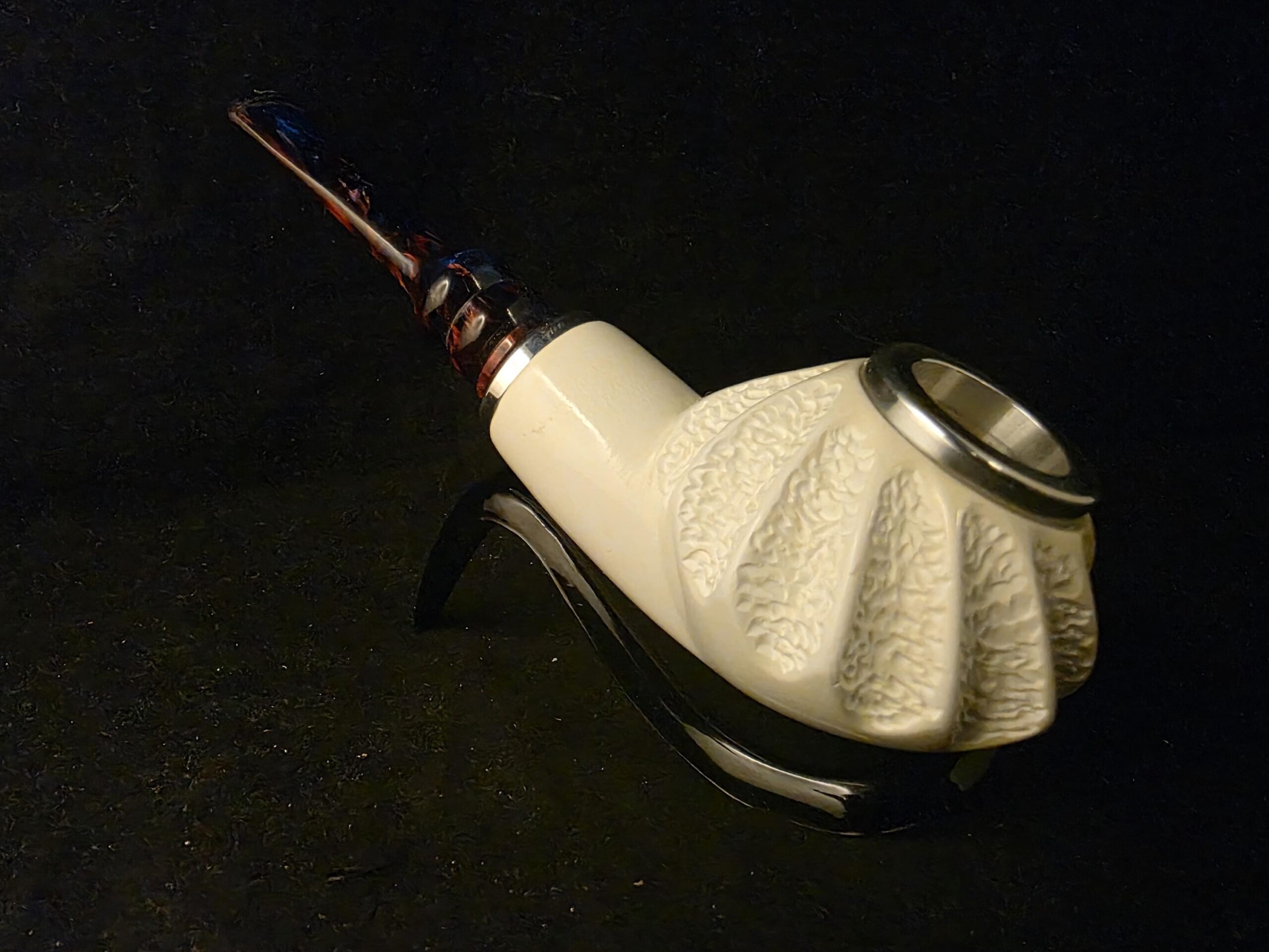 Free Style Half Rustic Half Smooth Meerschaum Pipe ,Reverse Calabash Chamber,Block Meerschaum, Fitted case, Special Push and Pull Stem - Image 3