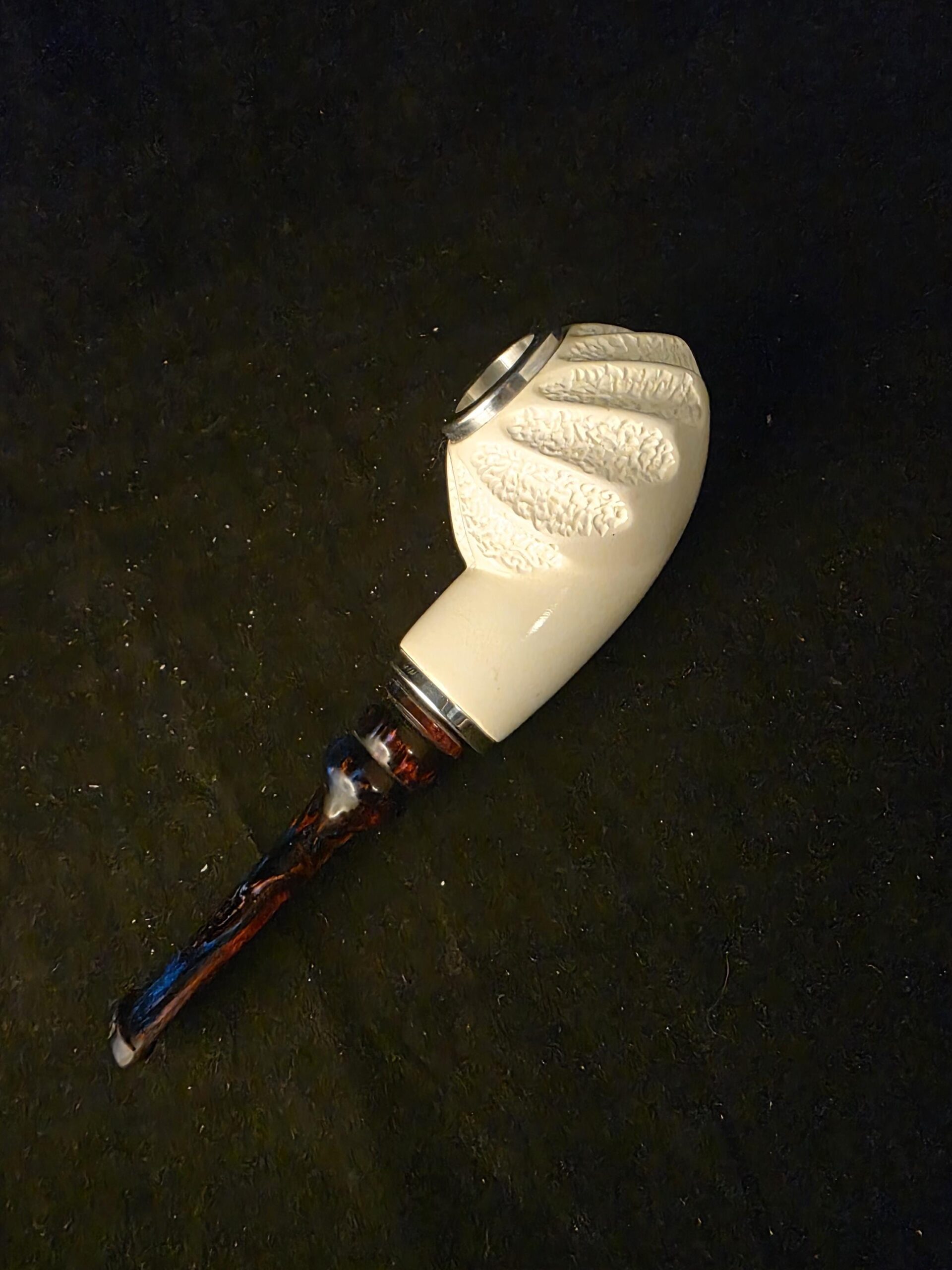 Free Style Half Rustic Half Smooth Meerschaum Pipe ,Reverse Calabash Chamber,Block Meerschaum, Fitted case, Special Push and Pull Stem - Image 7