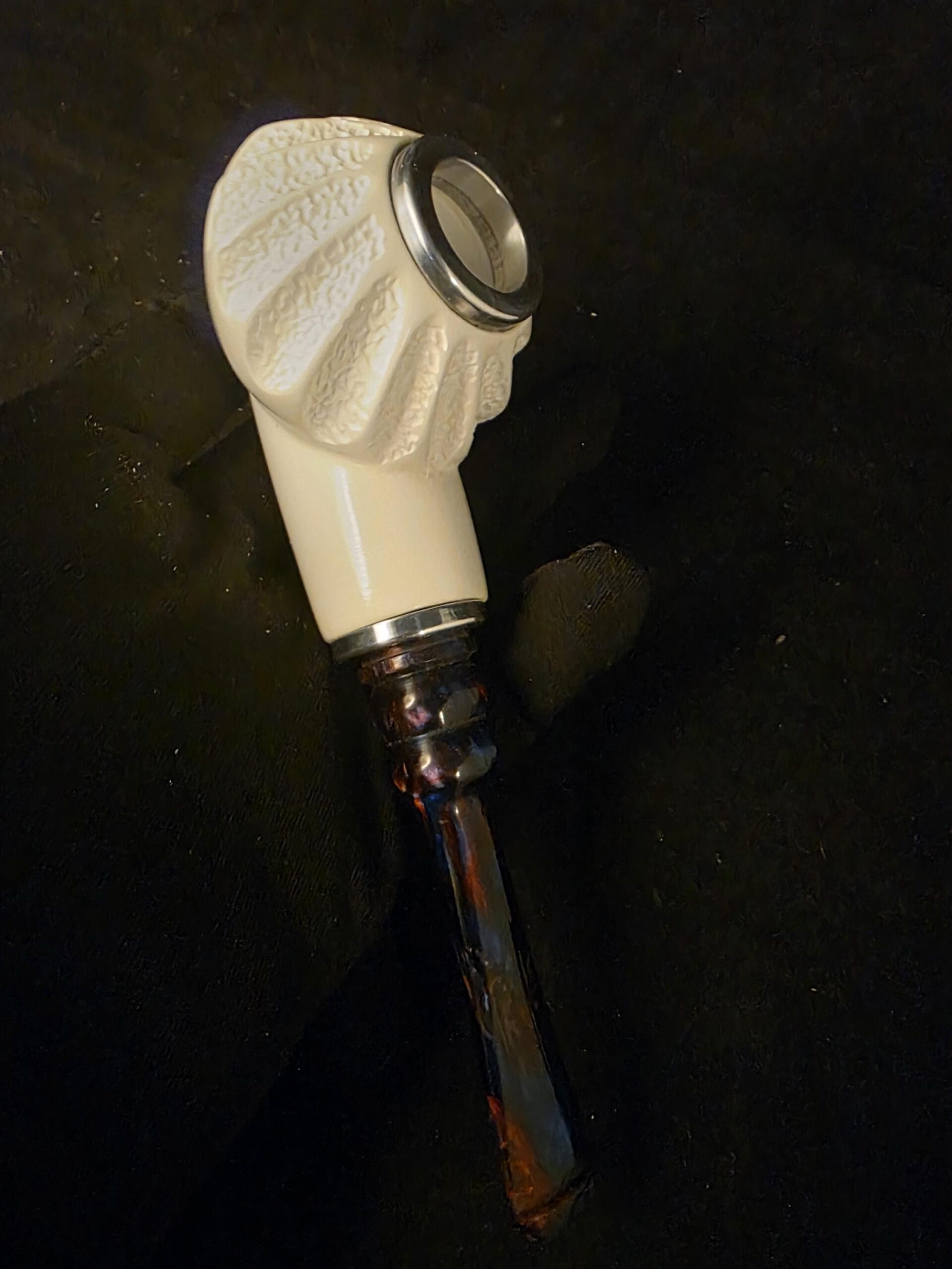 Free Style Half Rustic Half Smooth Meerschaum Pipe ,Reverse Calabash Chamber,Block Meerschaum, Fitted case, Special Push and Pull Stem - Image 5