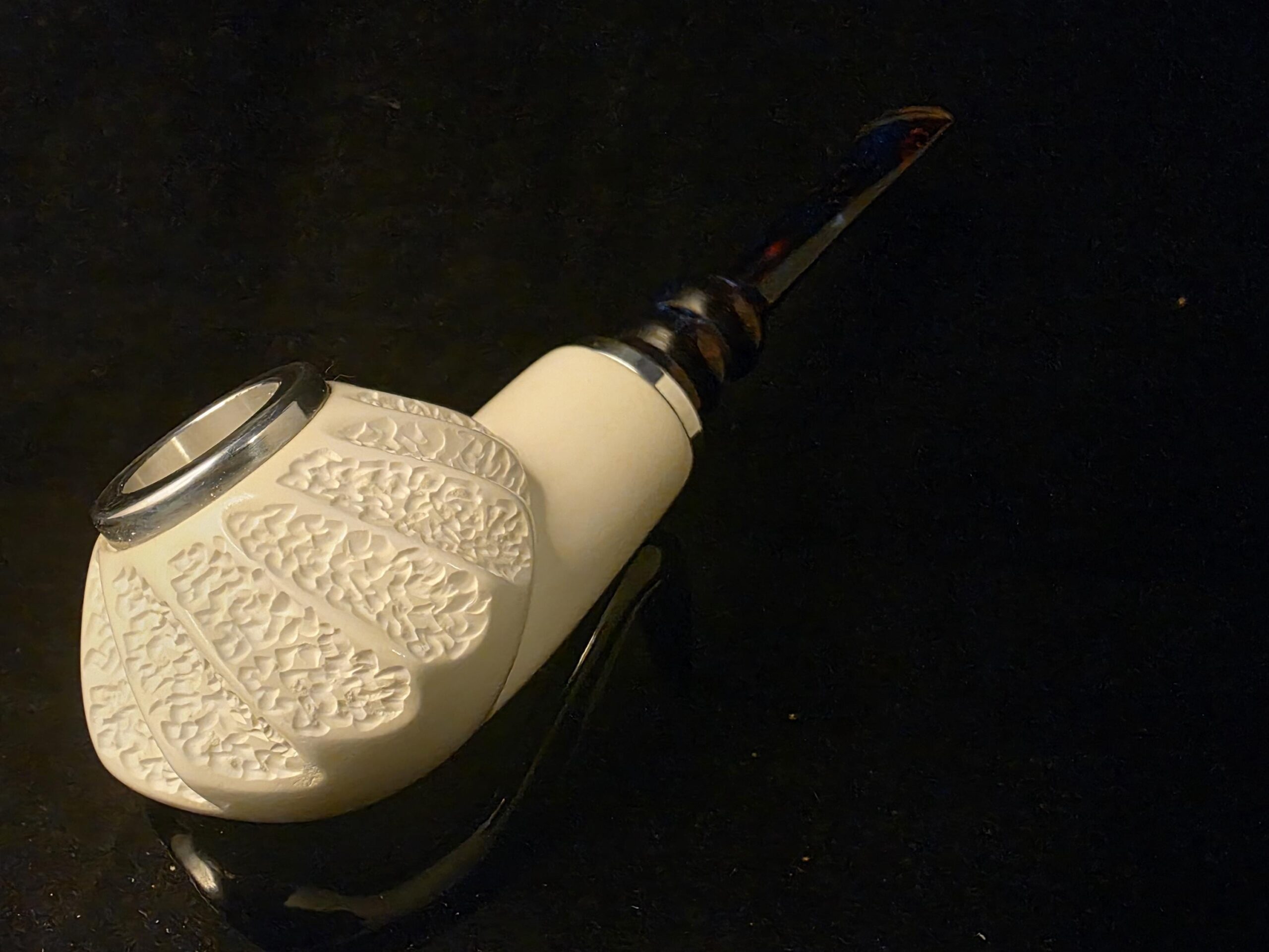 Free Style Half Rustic Half Smooth Meerschaum Pipe ,Reverse Calabash Chamber,Block Meerschaum, Fitted case, Special Push and Pull Stem - Image 4