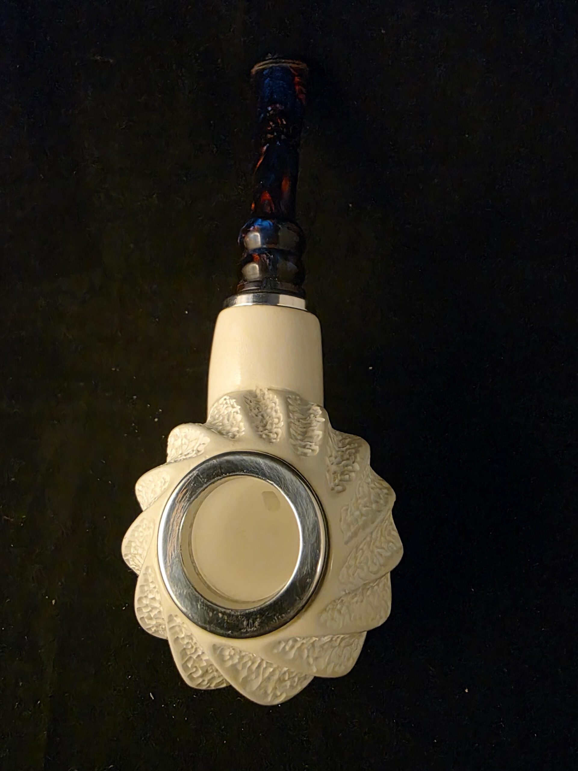 Free Style Half Rustic Half Smooth Meerschaum Pipe ,Reverse Calabash Chamber,Block Meerschaum, Fitted case, Special Push and Pull Stem