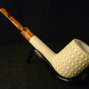Depicted Billard Meerschaum Pipe, Special Design Long and Slender Shank ,Fitted Case, Block Meerschaum, Seafoam,Turkish Meerschaum