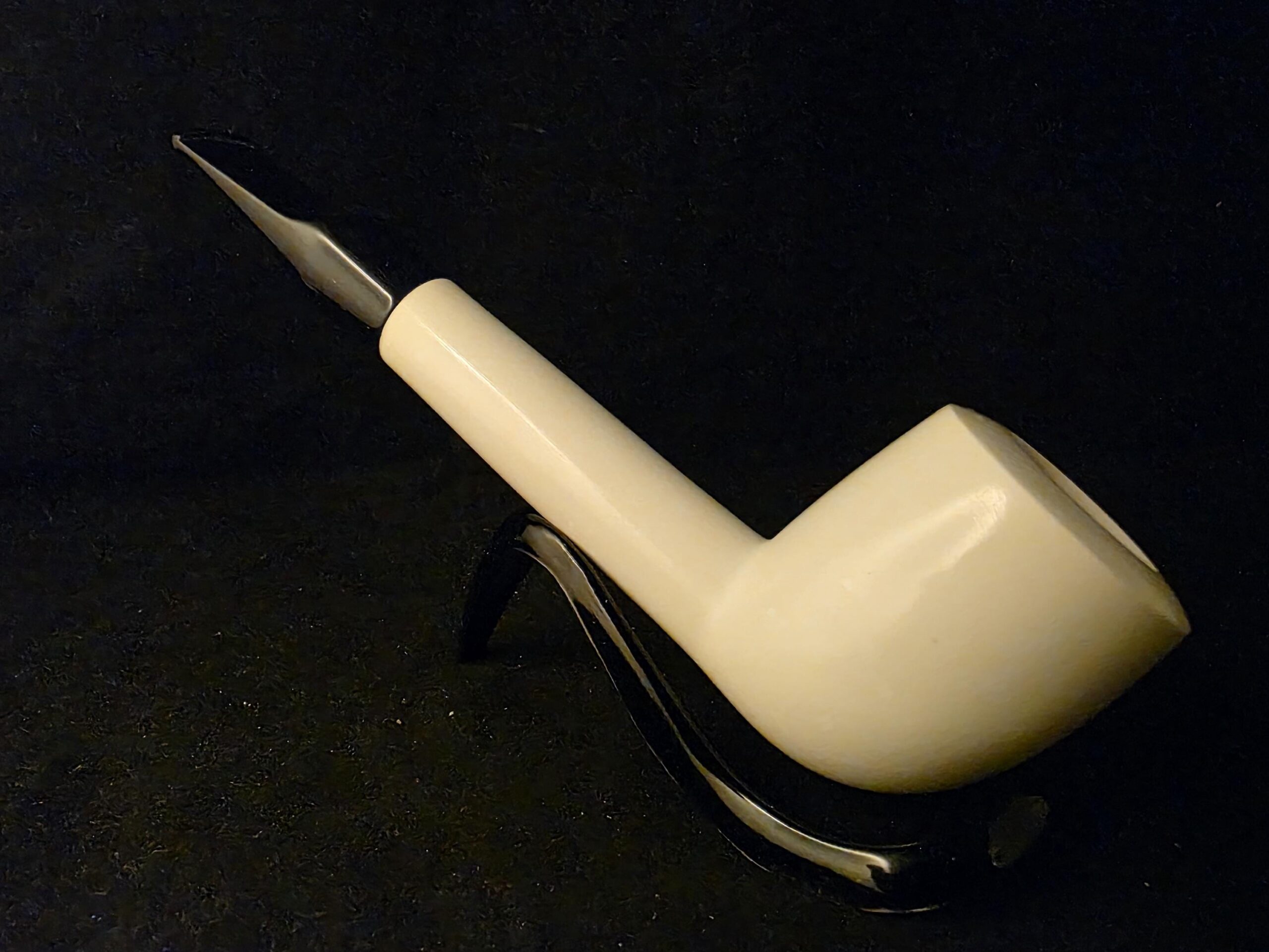 Classic Smooth Billard Meerschaum Pipe, Fitted Case, Block Meerschaum, Seafoam, Turkish Meerschaum
